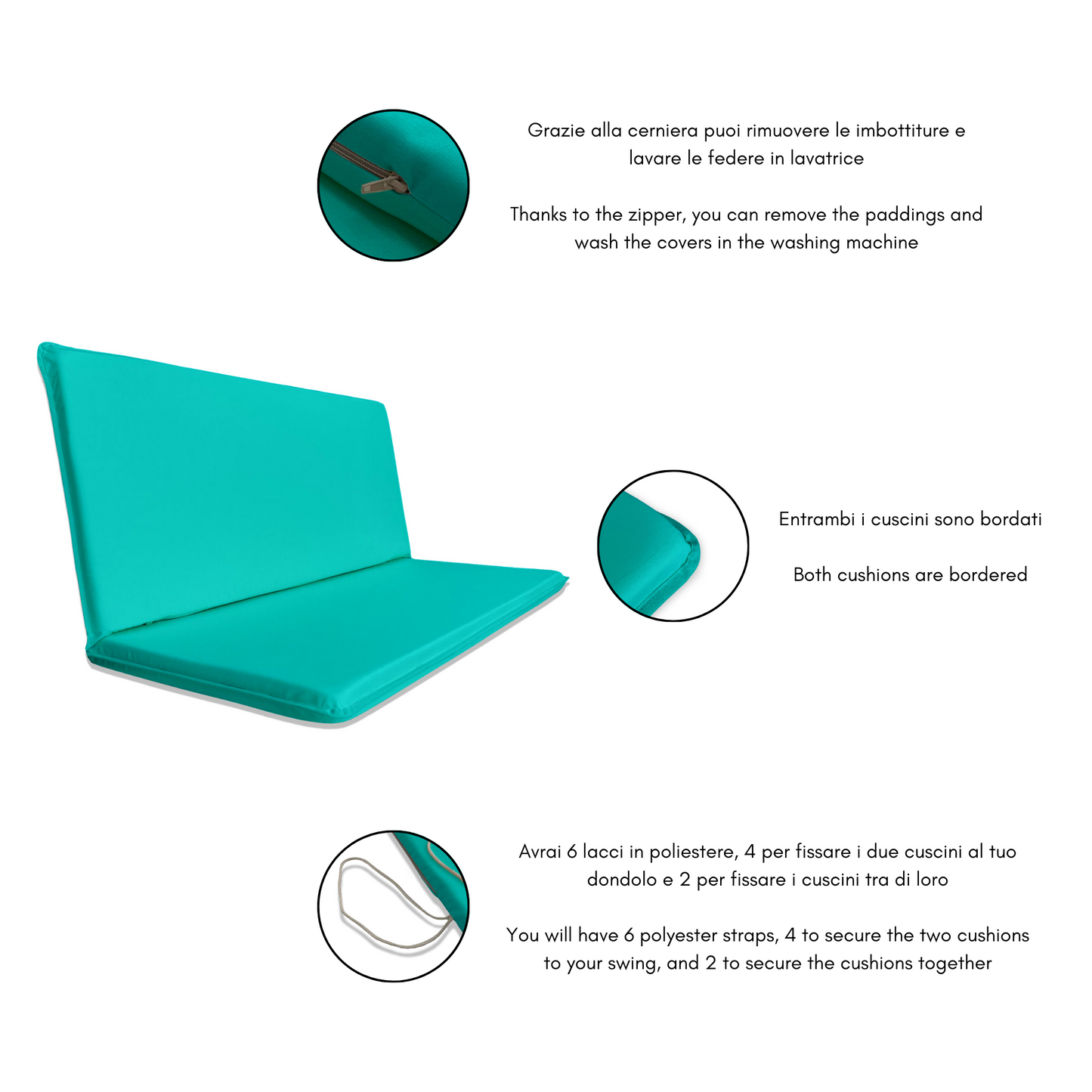 Cuscino Turchese Idrorepellente per Dondolo da Giardino - Linea Dralon
