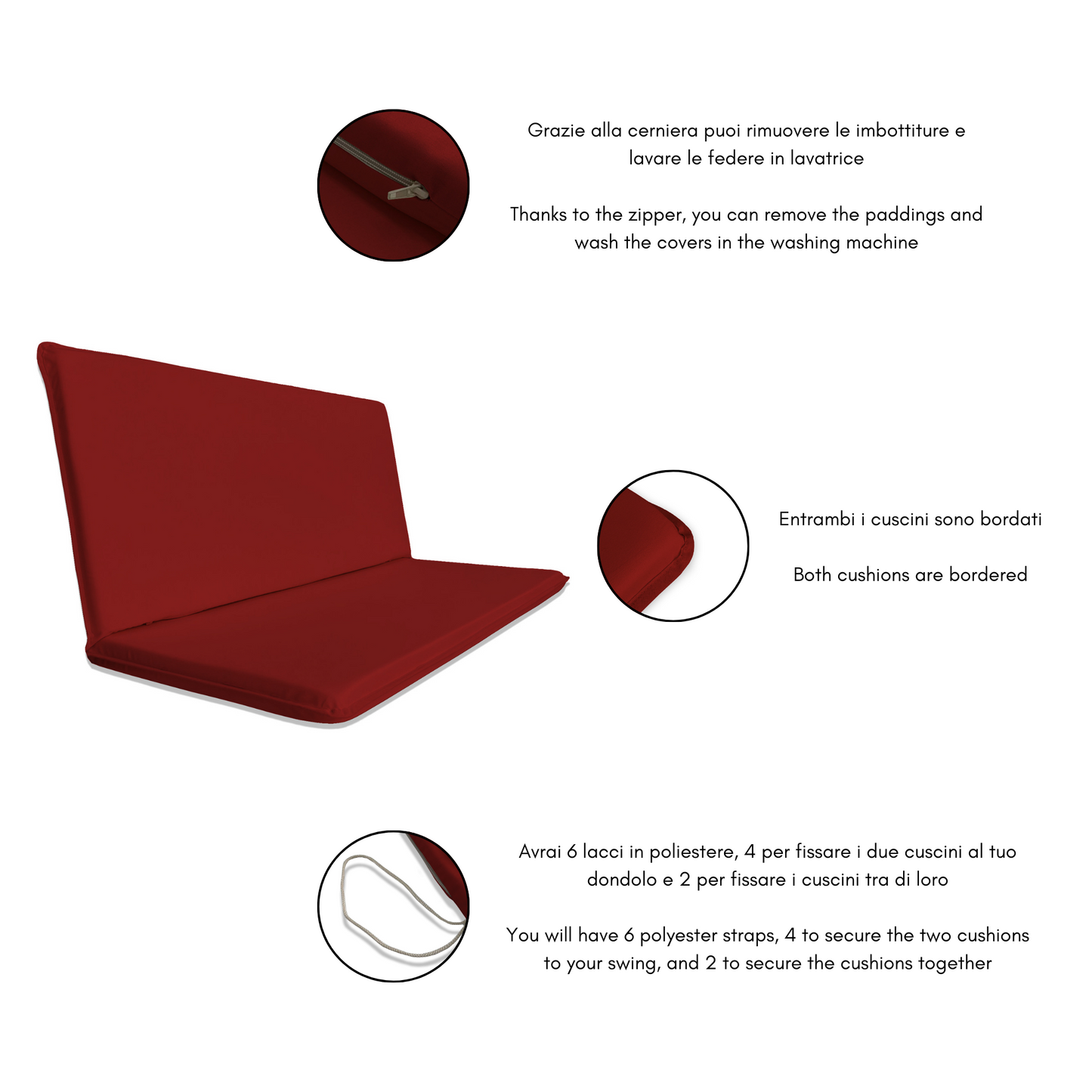 Cuscino Rosso Idrorepellente per Dondolo da Giardino - Linea Dralon