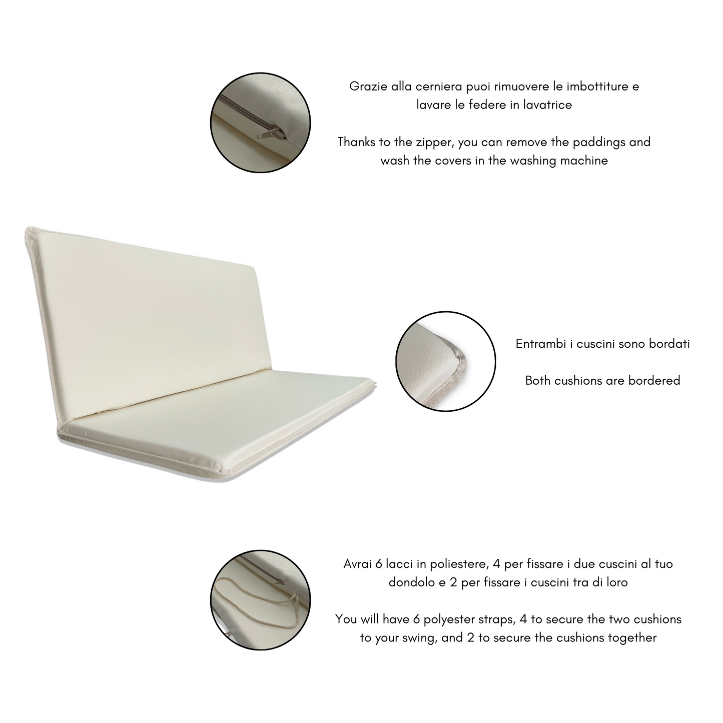 Cuscino Panna Idrorepellente per Dondolo da Giardino - Linea Dralon