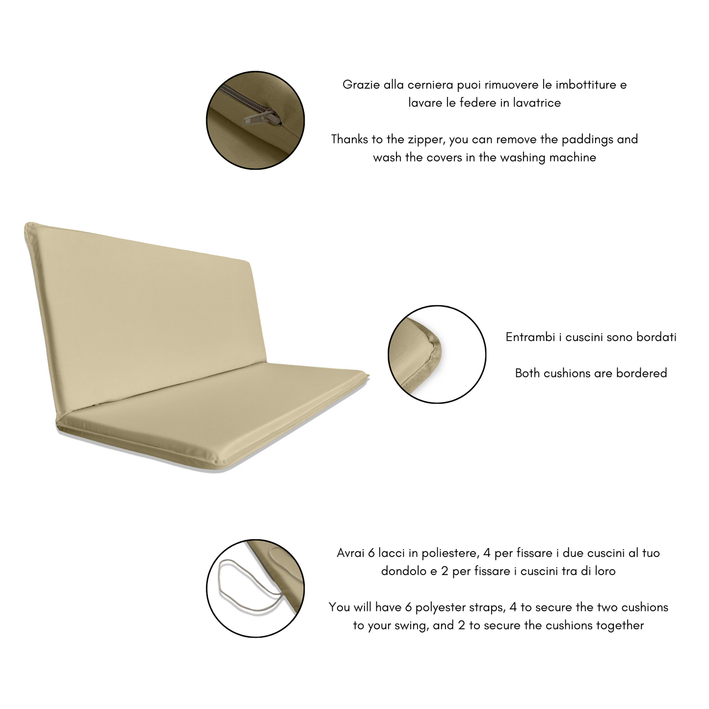 Cuscino Beige Idrorepellente per Dondolo da Giardino - Linea Dralon