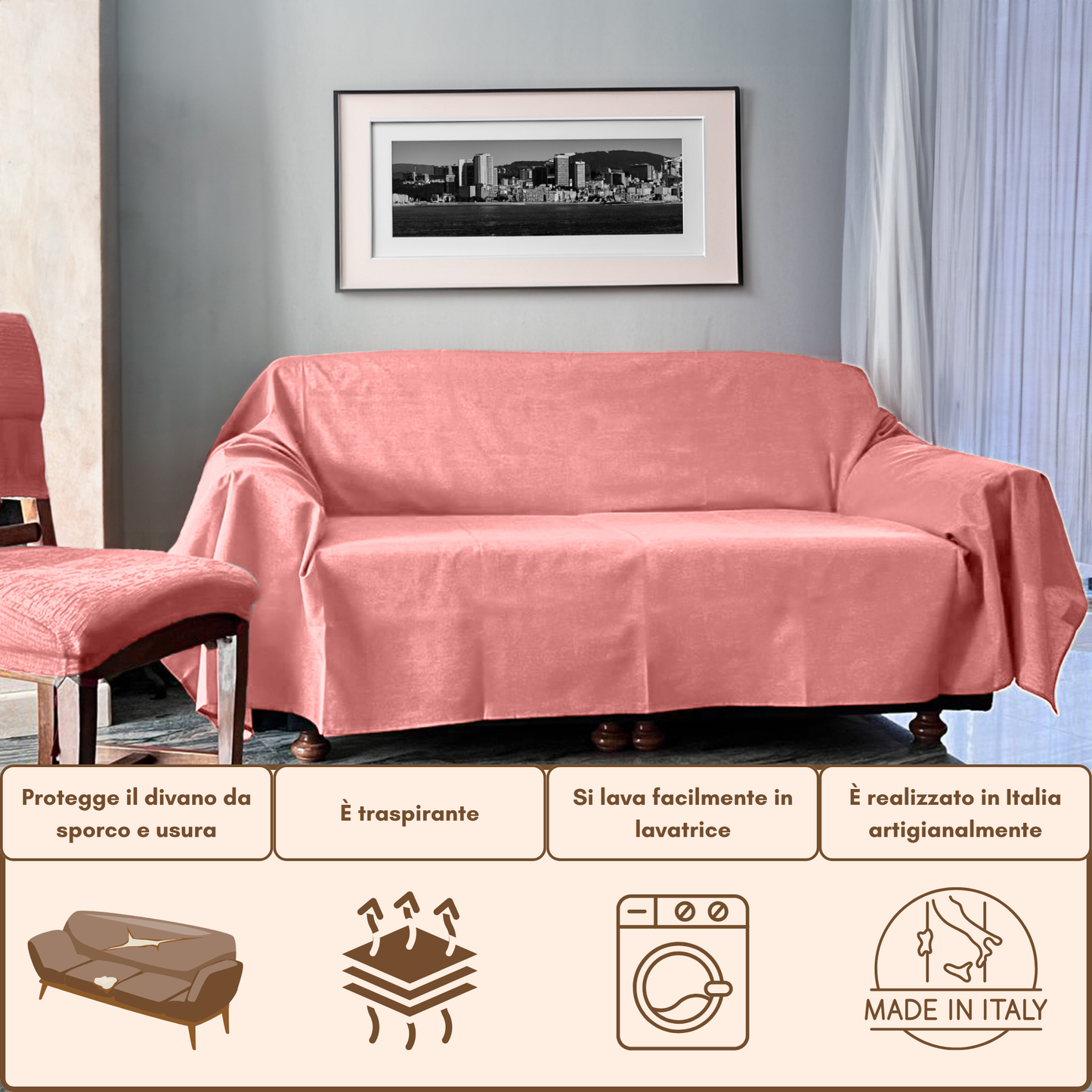 Telo arredo multiuso cipria - copridivano made in Italy