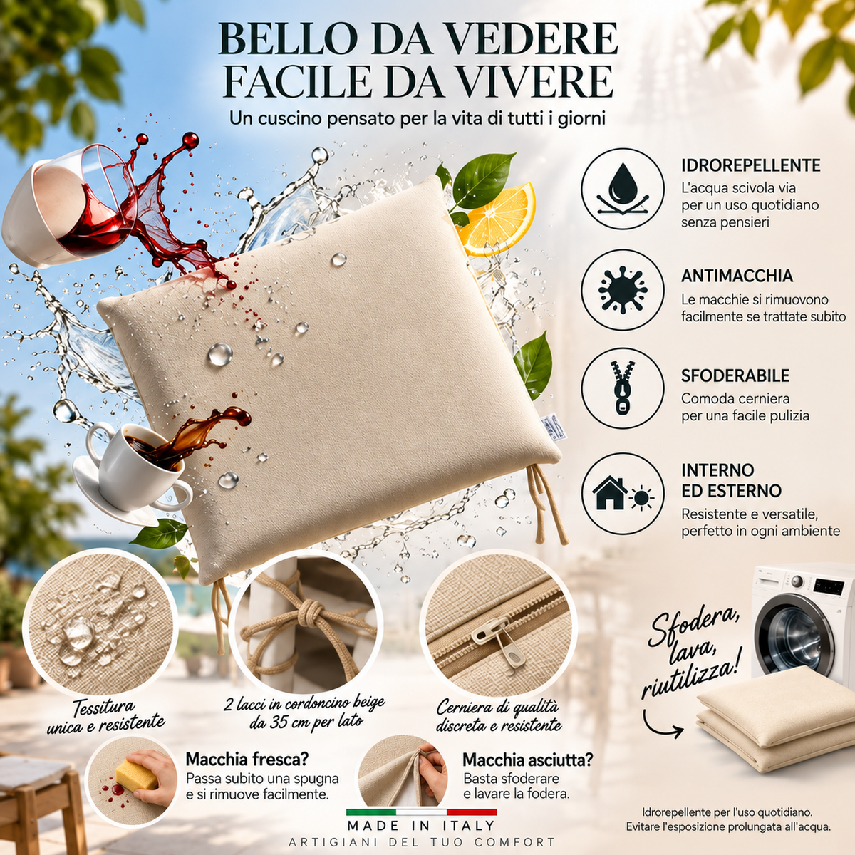 Cuscini copri sedie da cucina antimacchia Sfoderabilii Blu - Linea Palermo