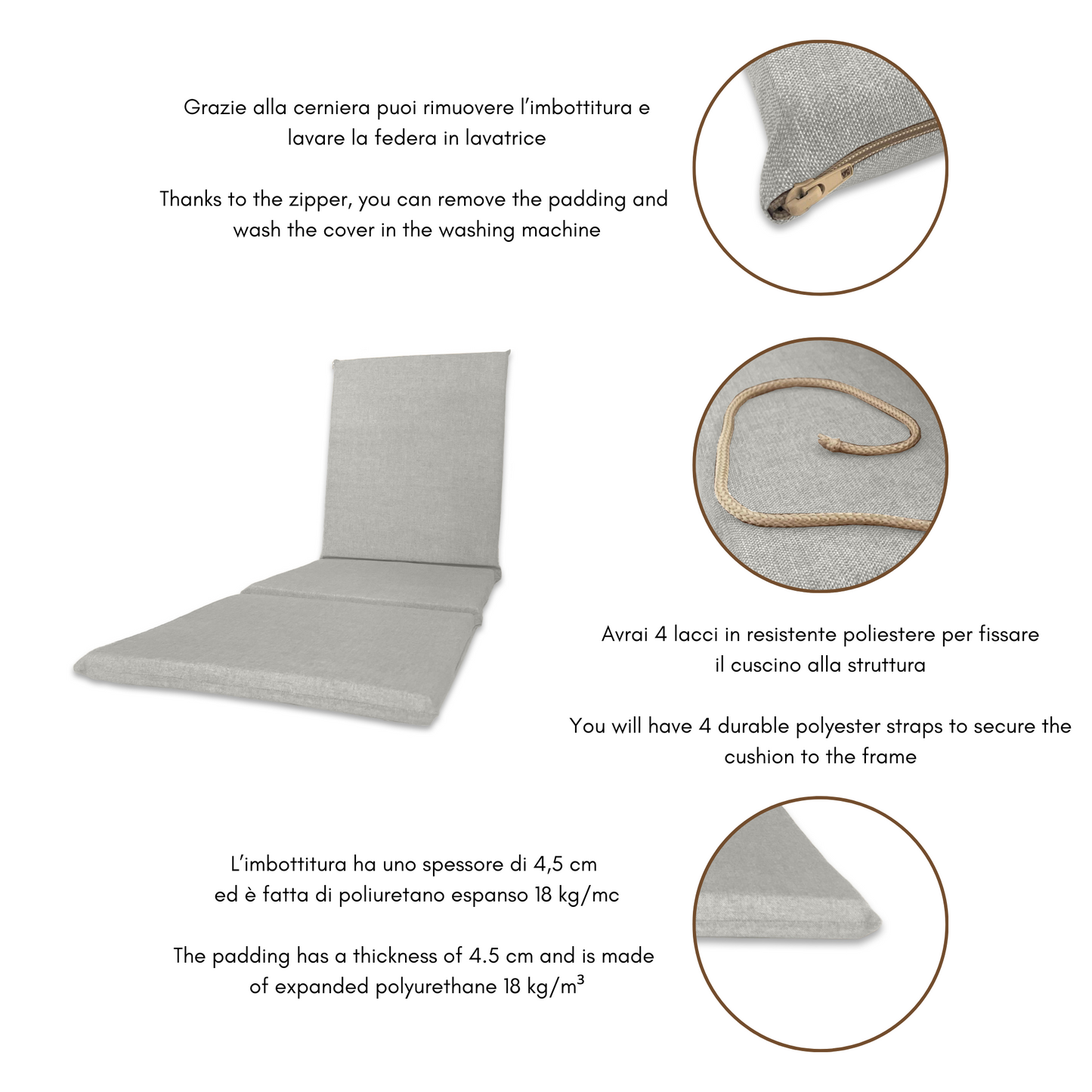 Cuscino per lettino prendisole linea 3 pezzi - Grigio chiaro