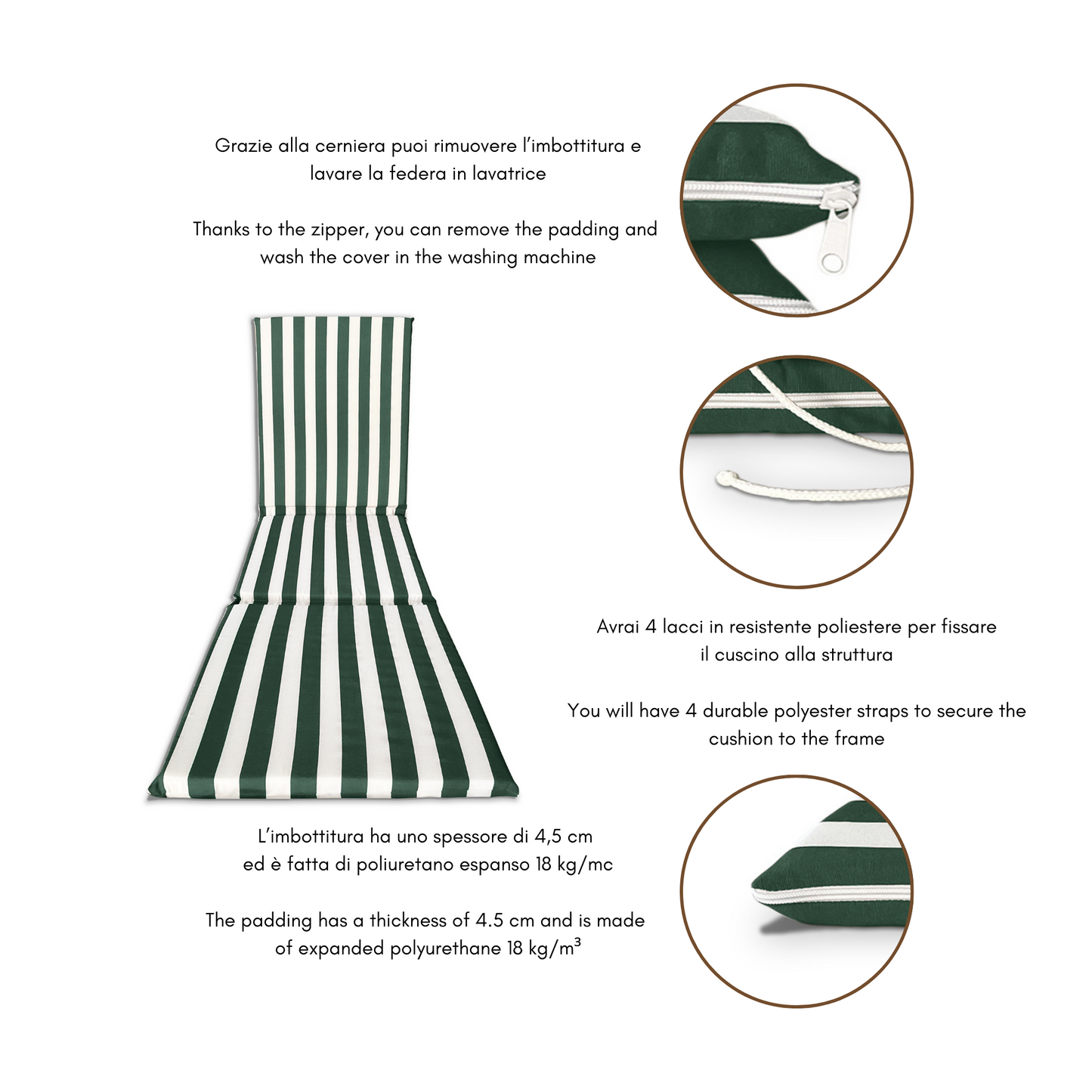 Cuscino verde 3 pezzi per lettino prendisole - linea fasciato