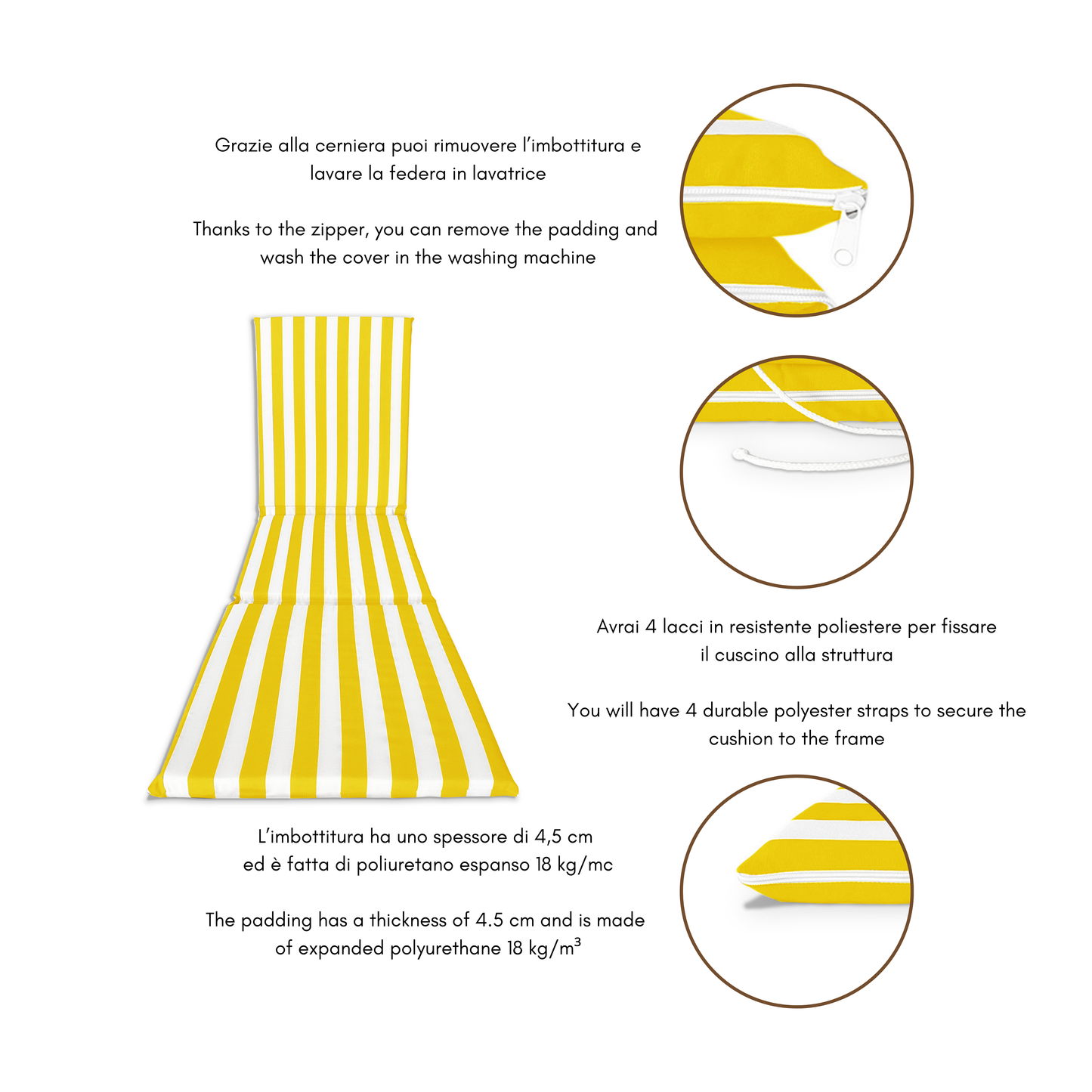 Cuscino Giallo 3 pezzi per lettino prendisole - linea fasciato