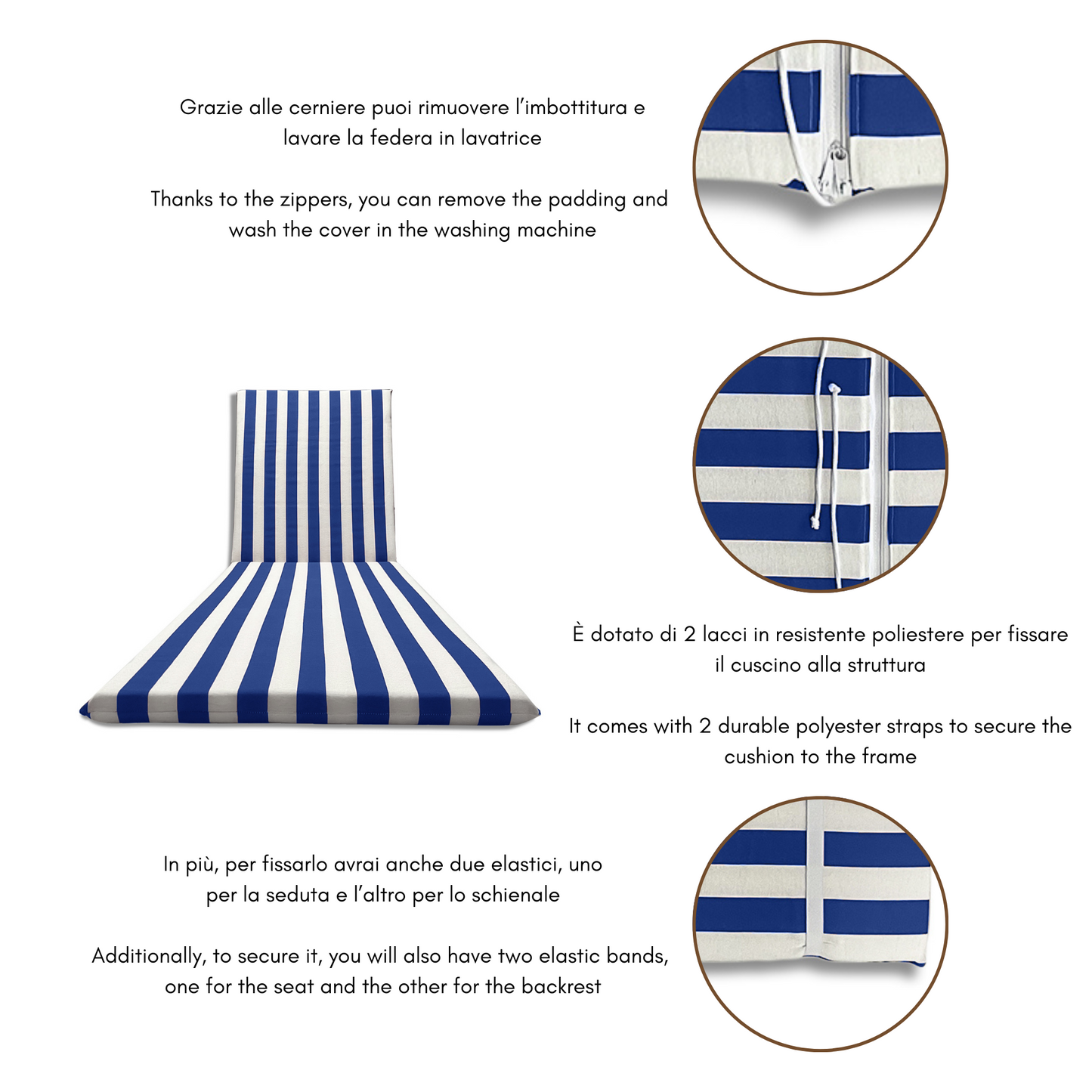 Cuscino blu per lettino prendisole - linea fasciato