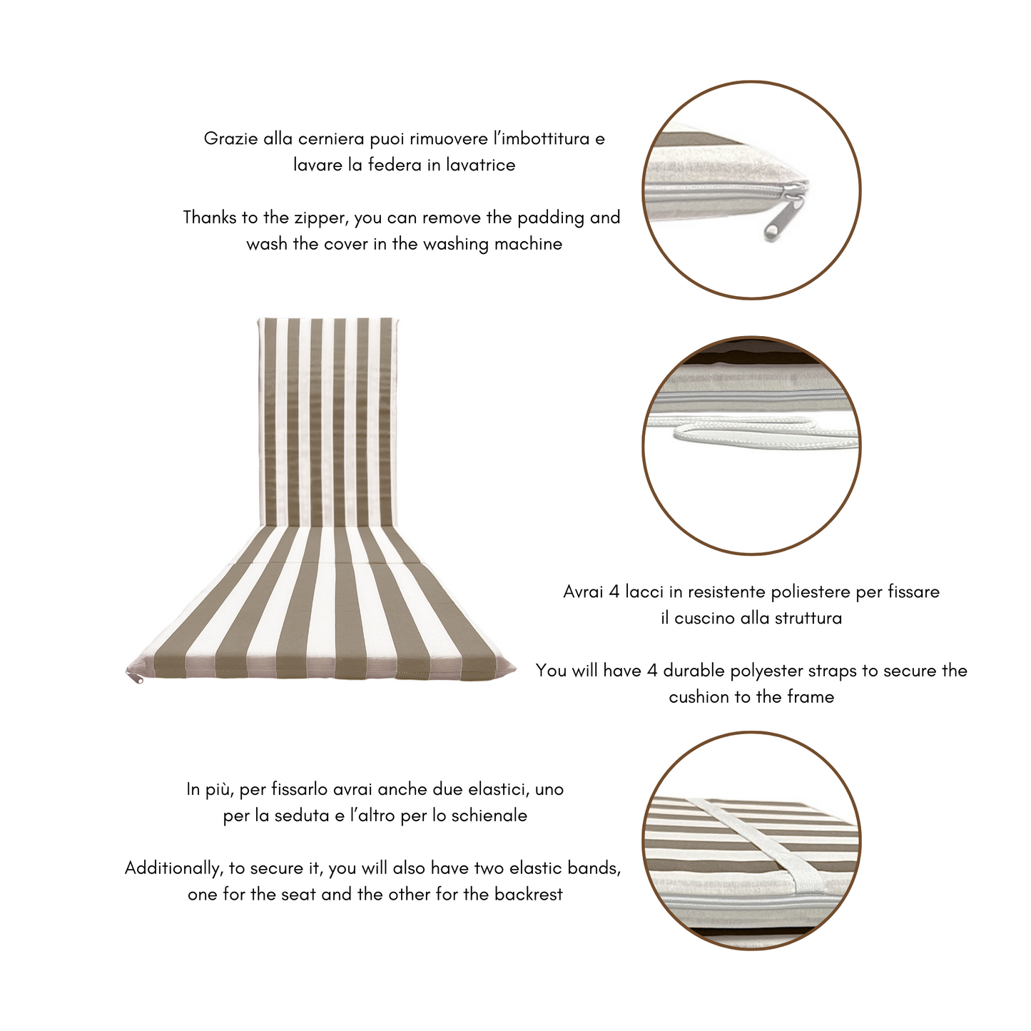 Cuscino fasciato Beige per Sdraio mare 165x50 cm - Prolunga