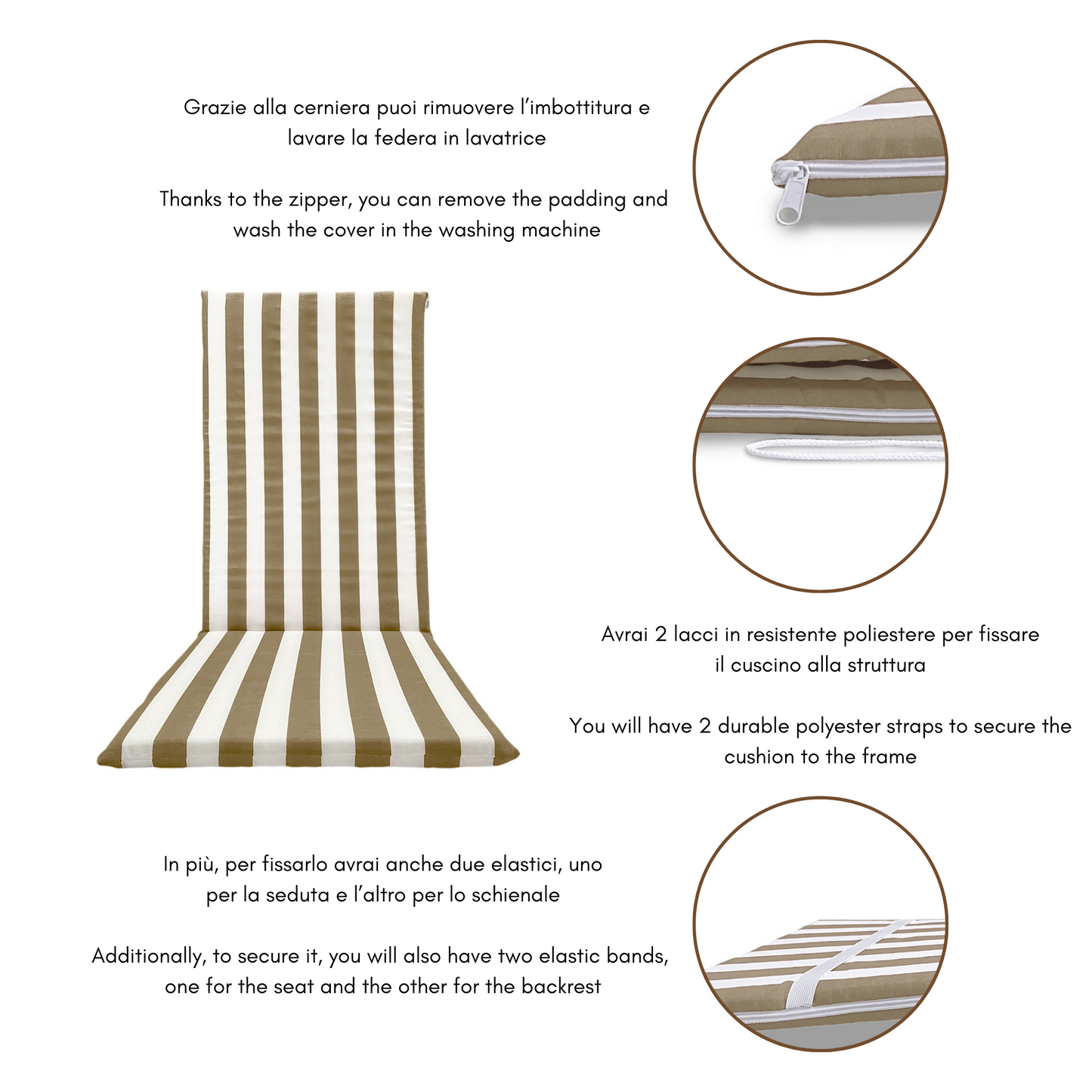 Cuscino Beige Per Sedia Sdraio da Giardino - Linea fasciato