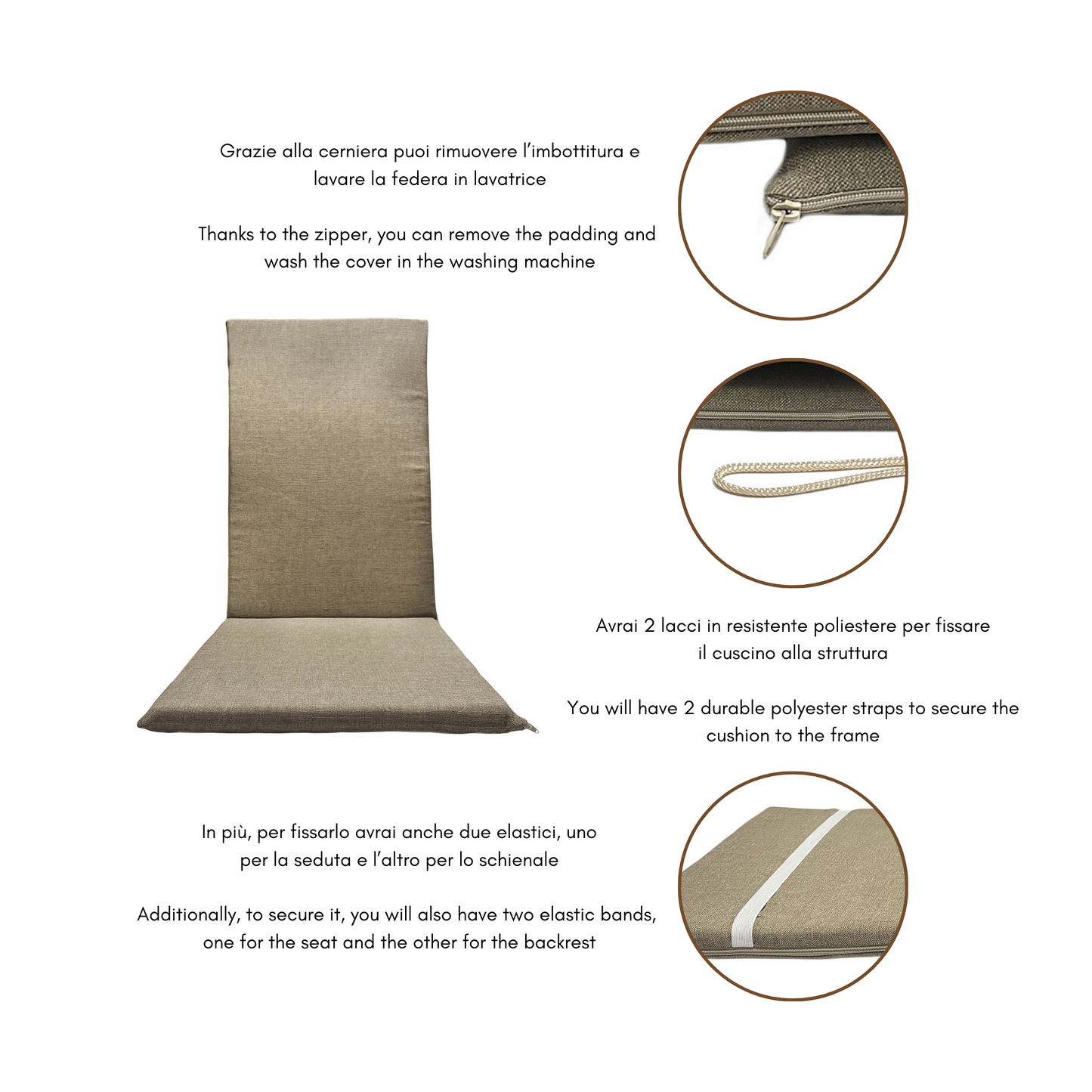 Cuscino beige per Sedia Sdraio - Schienale alto