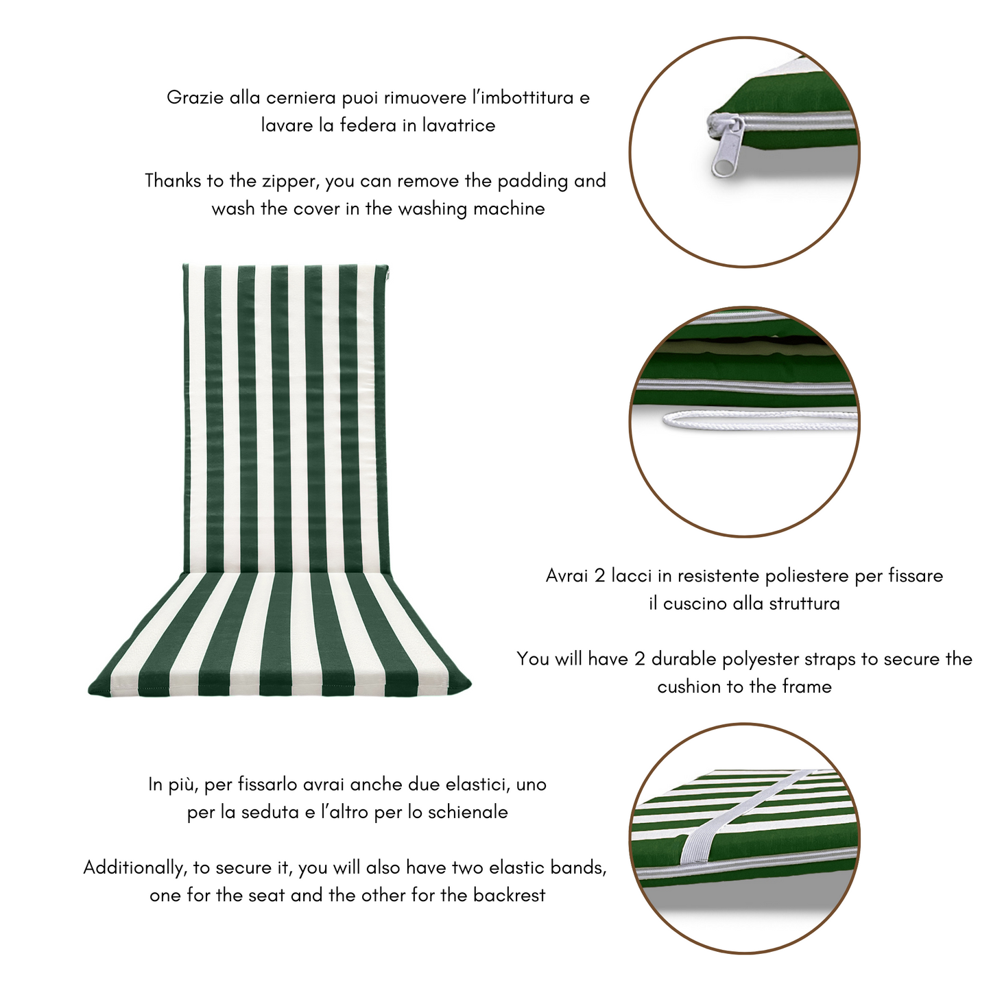 Cuscino Verde Per Sedia Sdraio da Giardino - Linea fasciato