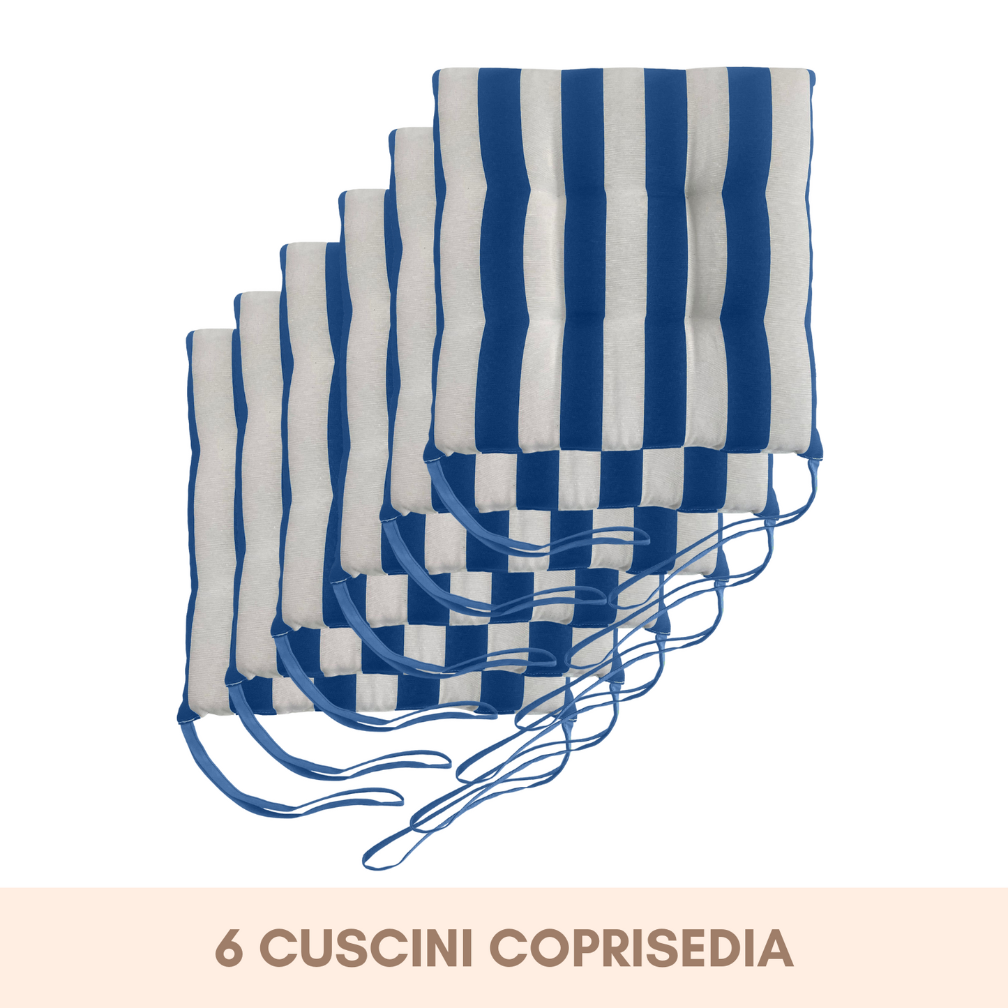 Set 6 cuscini Copri Sedie trapuntati Bianco e Blu - Linea Capri