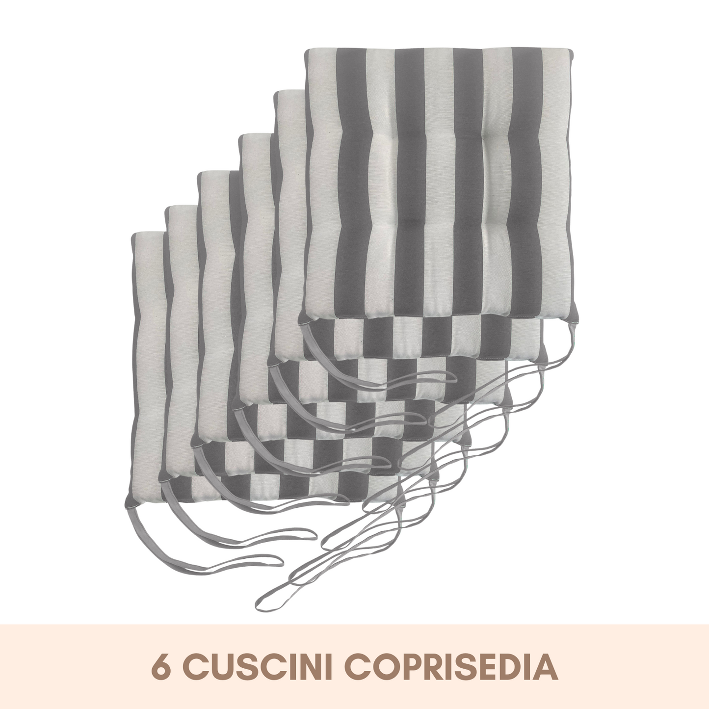 Set 6 cuscini Copri Sedie trapuntati Bianco e Grigio - Linea Capri