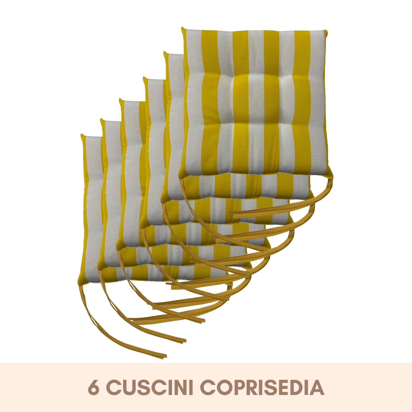 Set 6 cuscini Copri Sedie trapuntati Bianco e Giallo - Linea Capri