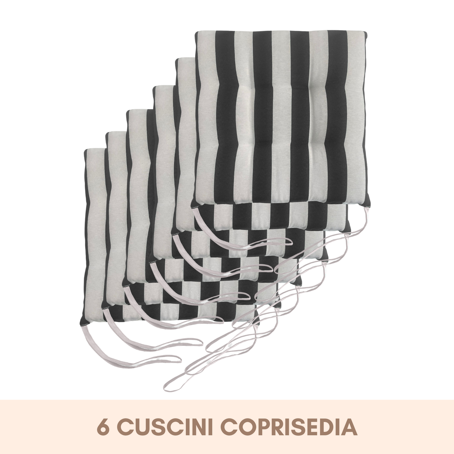 Set 6 cuscini Copri Sedie trapuntati Bianco e Nero - Linea Capri