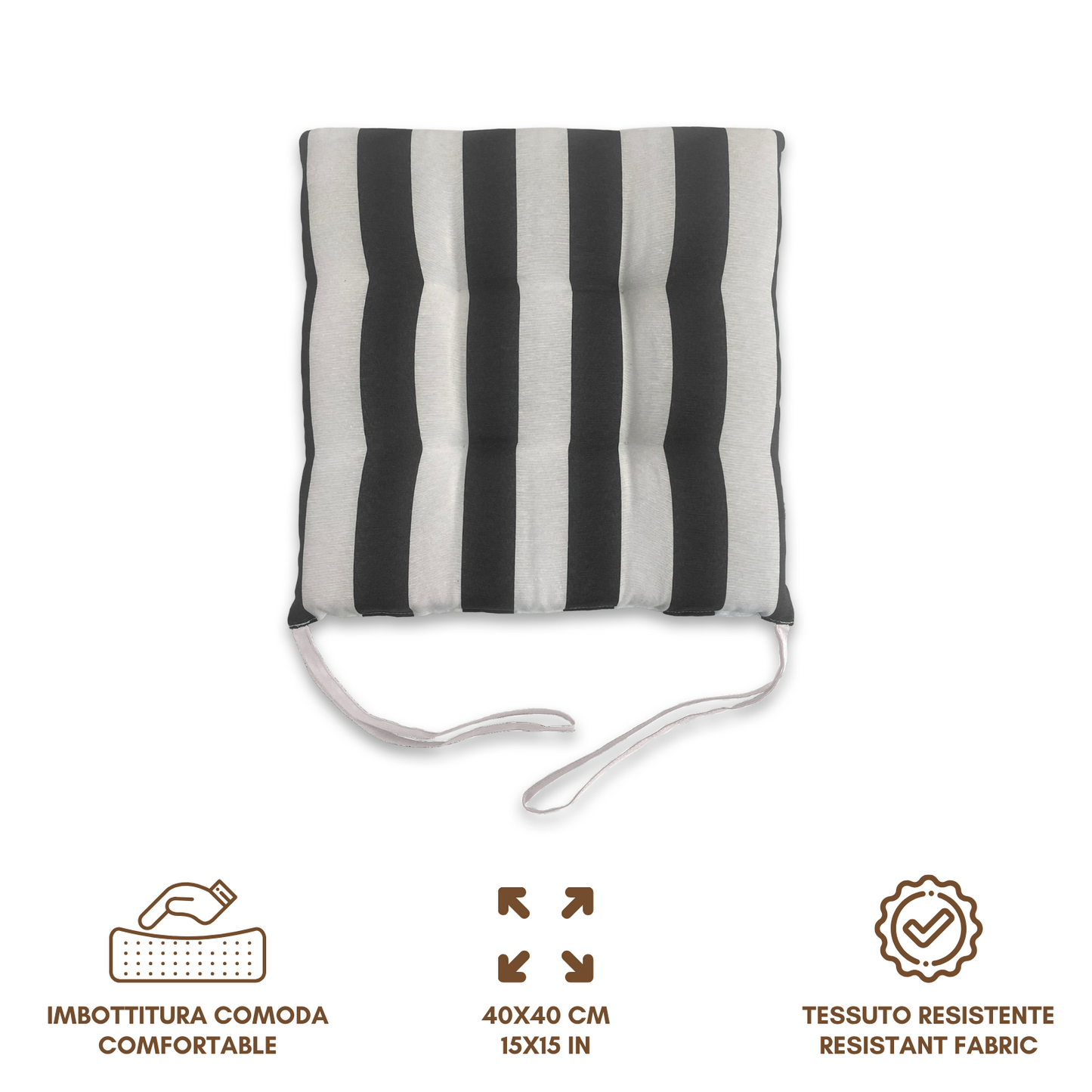 Set 6 cuscini Copri Sedie trapuntati Bianco e Nero - Linea Capri