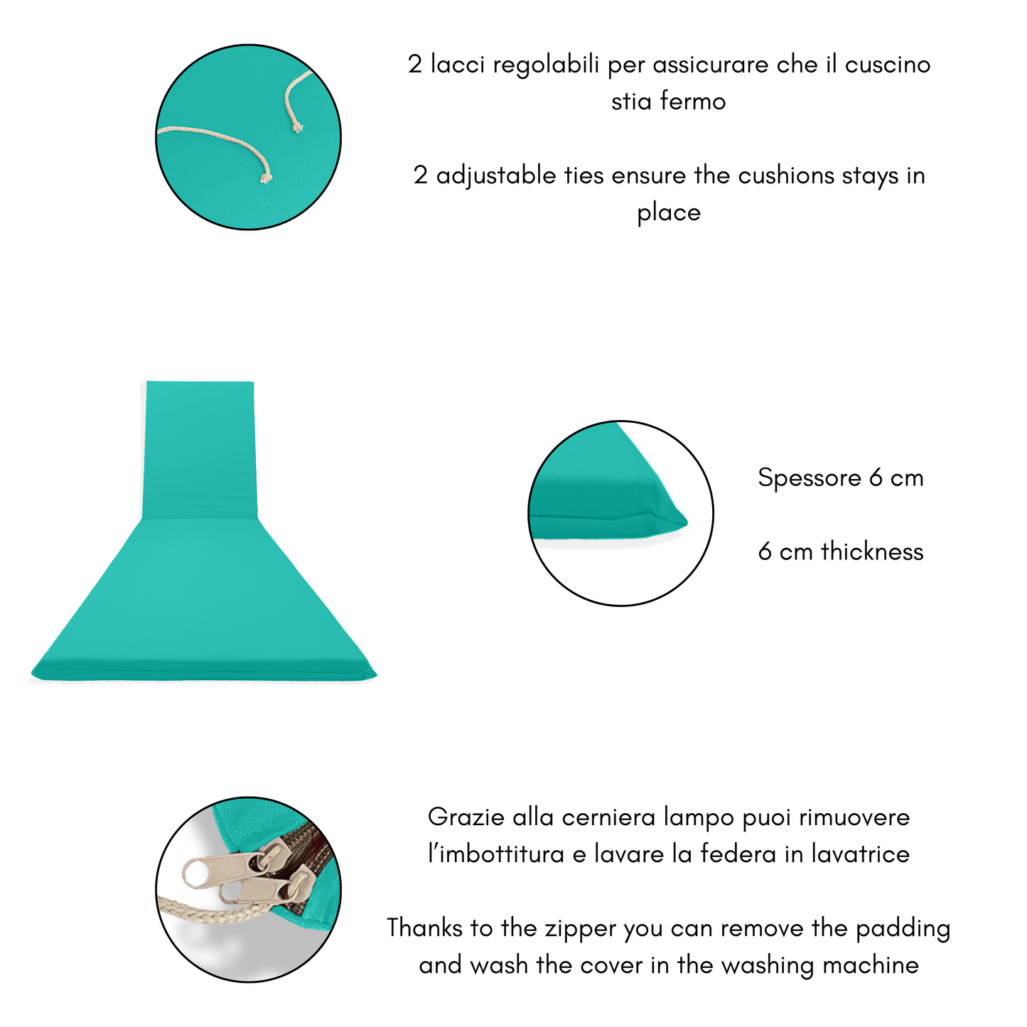 Cuscino Turchese Idrorepellente per Lettino Prendisole - Linea Dralon