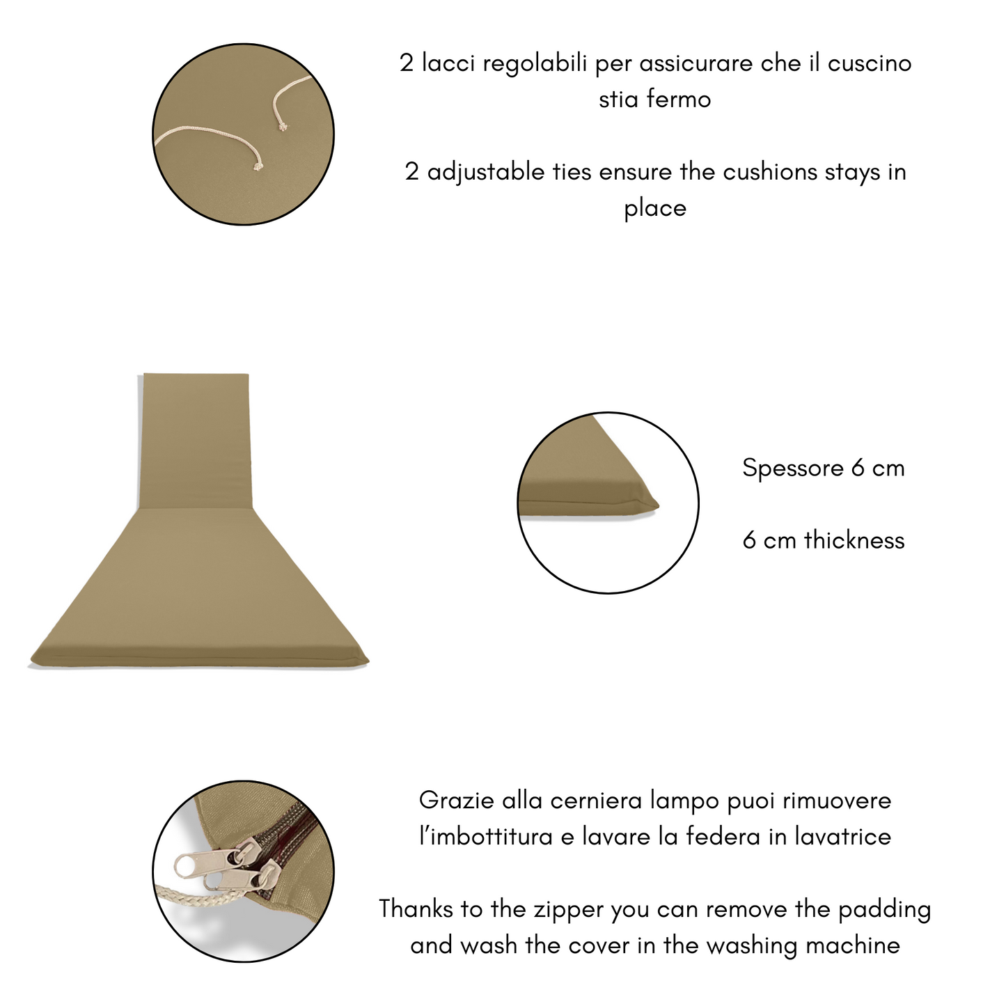 Cuscino Beige Idrorepellente per Lettino Prendisole - Linea Dralon