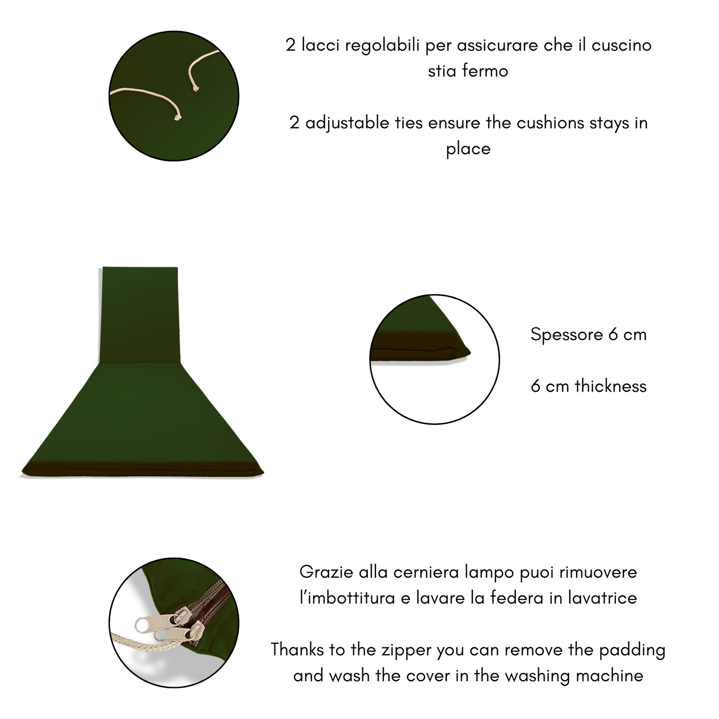 Cuscino Verde Idrorepellente per Lettino Prendisole - Linea Dralon