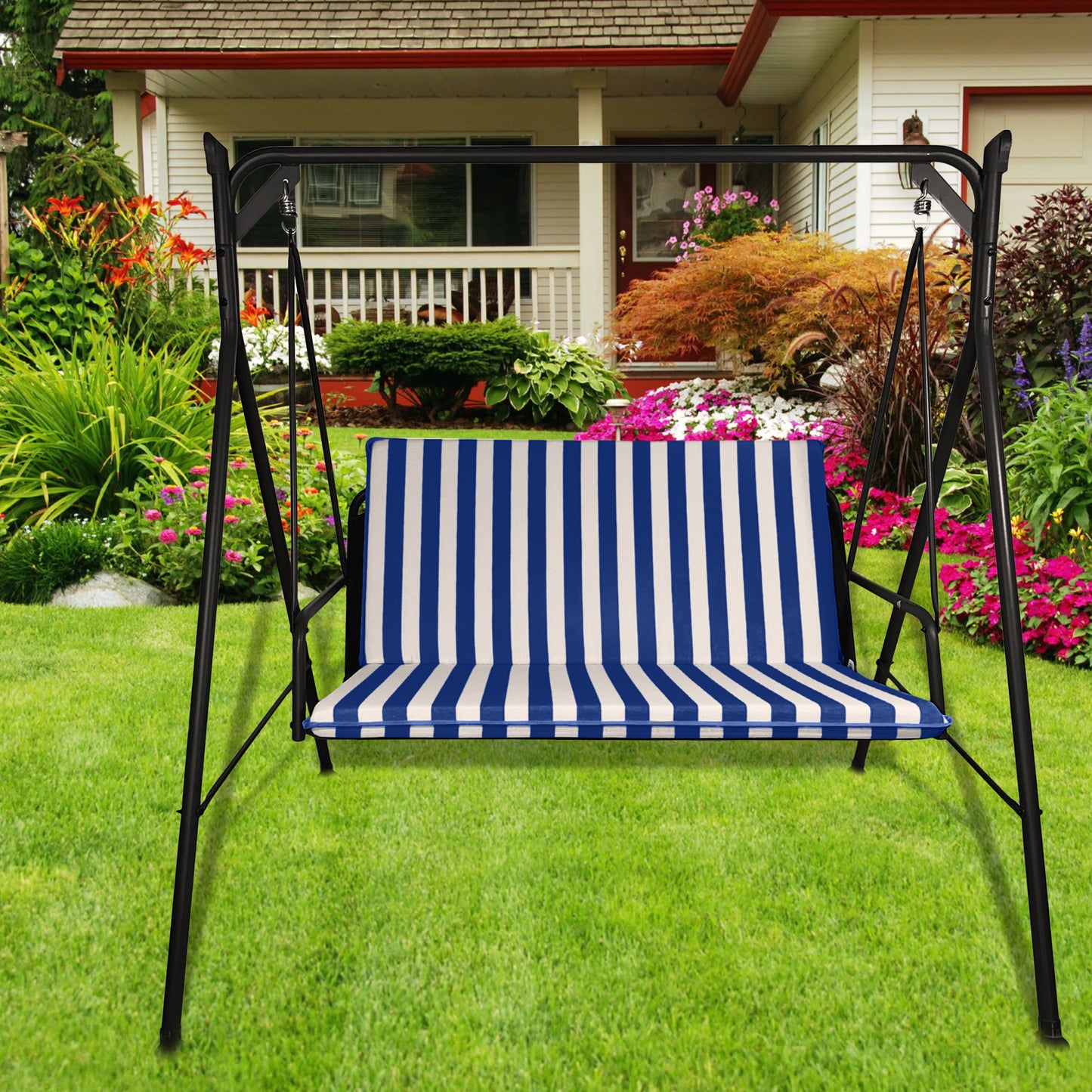 Cuscino blu per dondolo da giardino - linea fasciato