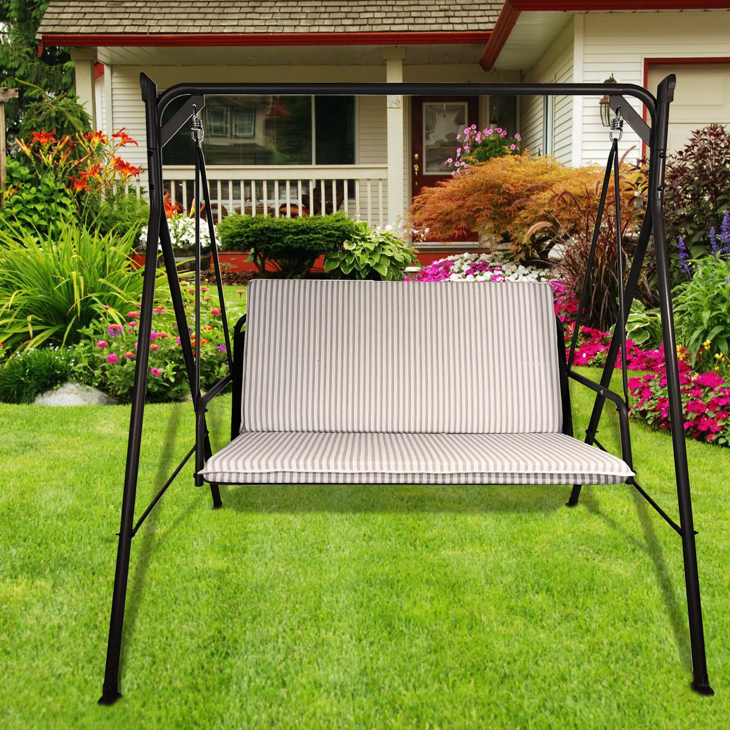 Cuscino azzurro per dondolo da giardino - linea fasciato
