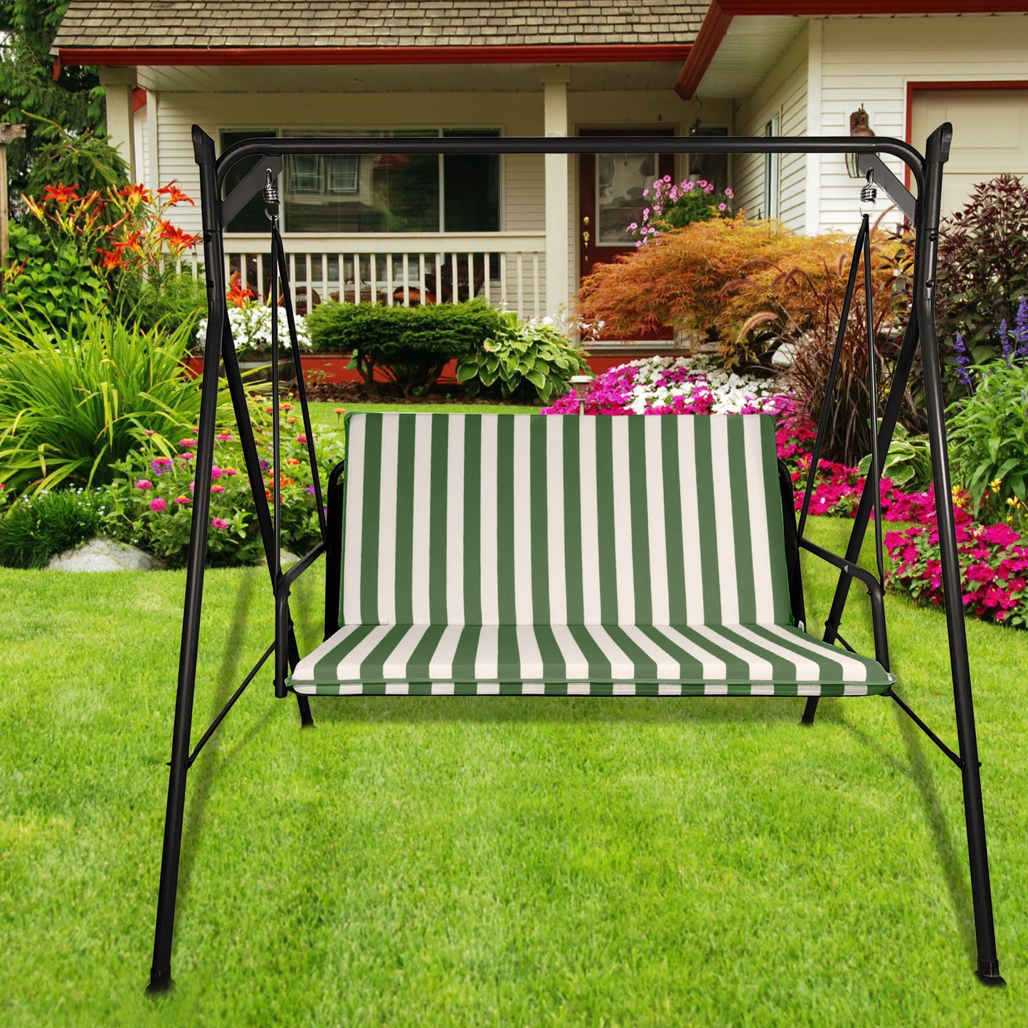 Cuscino verde per dondolo da giardino - linea fasciato