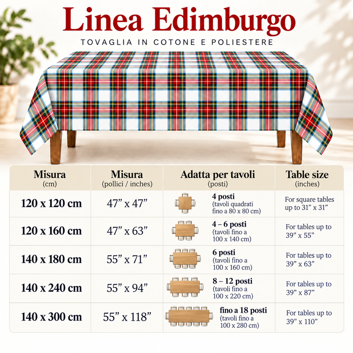Tovaglia per Tavola Edimburgo da 4 a 18 posti - Tartan Bianco