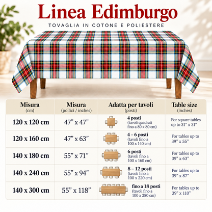 Tovaglia per Tavola Edimburgo da 4 a 18 posti - Tartan Bianco