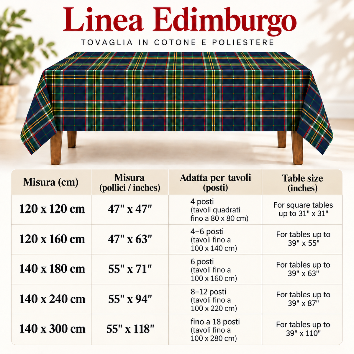 Tovaglia per Tavola Edimburgo da 4 a 18 posti - Tartan Blu
