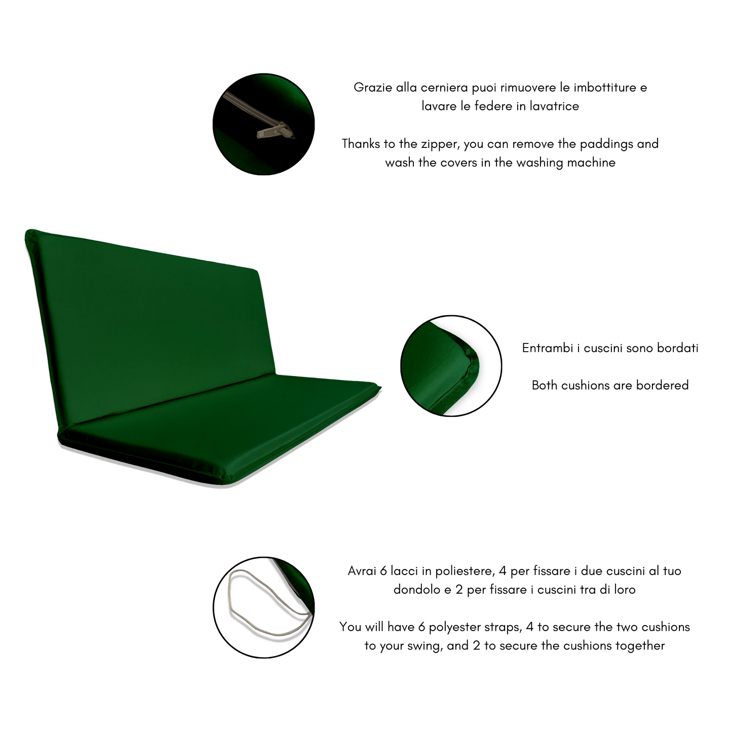 Cuscino Verde Idrorepellente per Dondolo da Giardino - Linea Dralon