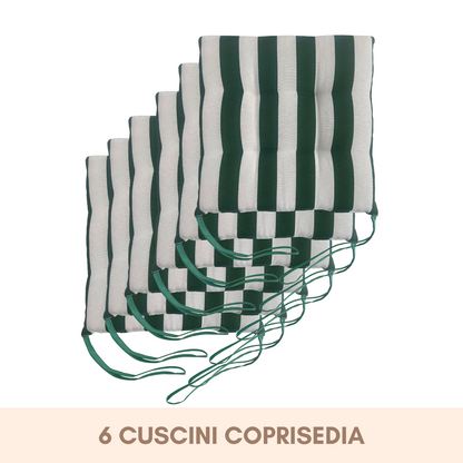 Set 6 cuscini Copri Sedie trapuntati Bianco e Verde - Linea Capri