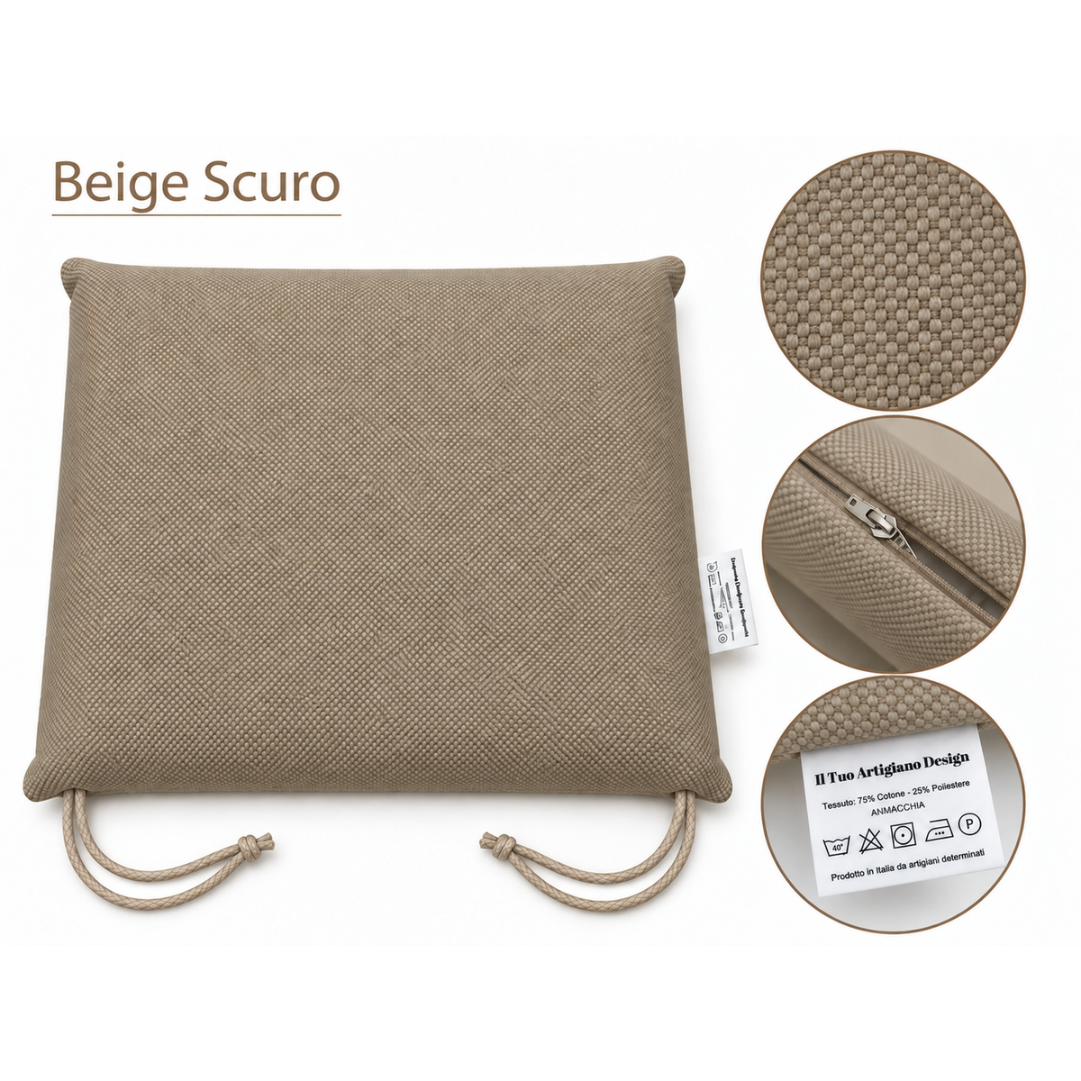 Cuscini copri sedie da cucina antimacchia Sfoderabilii Beige Scuro - Linea Palermo