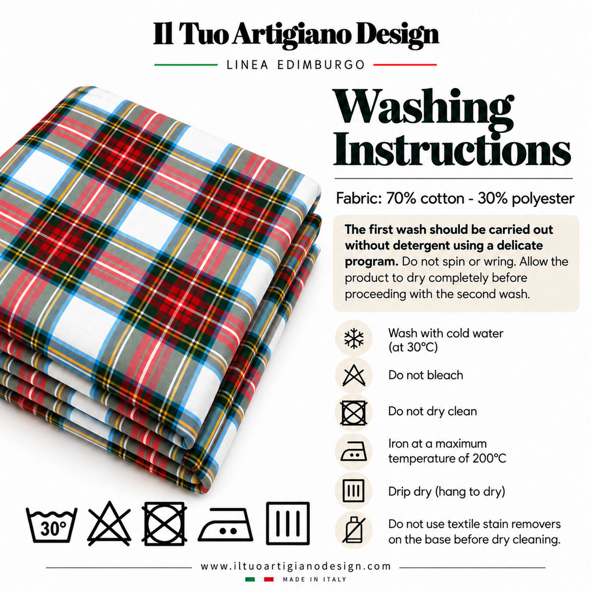 Tovaglia per Tavola Edimburgo da 4 a 18 posti - Tartan Bianco
