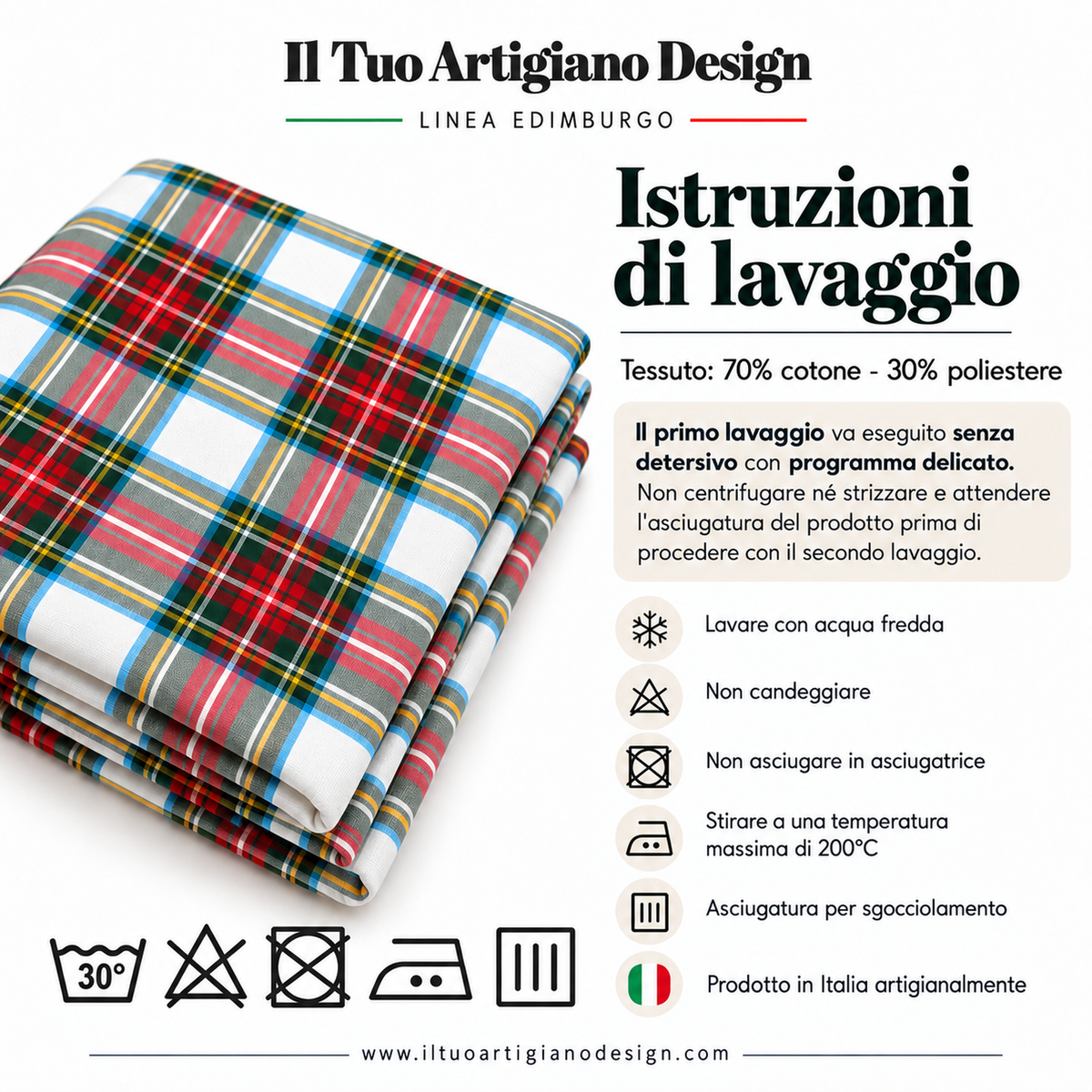 Tovaglia per Tavola Edimburgo da 4 a 18 posti - Tartan Bianco