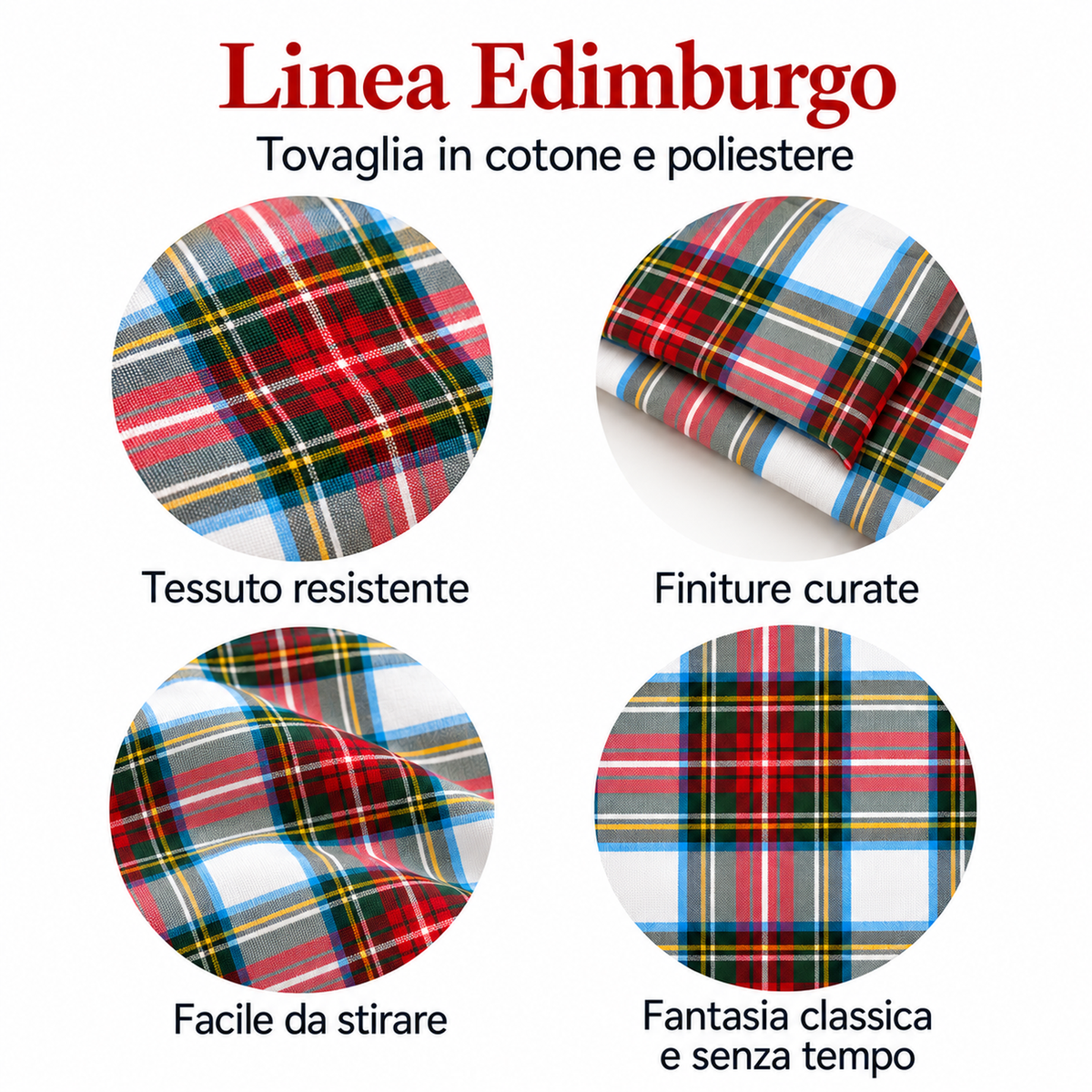 Tovaglia per Tavola Edimburgo da 4 a 18 posti - Tartan Bianco