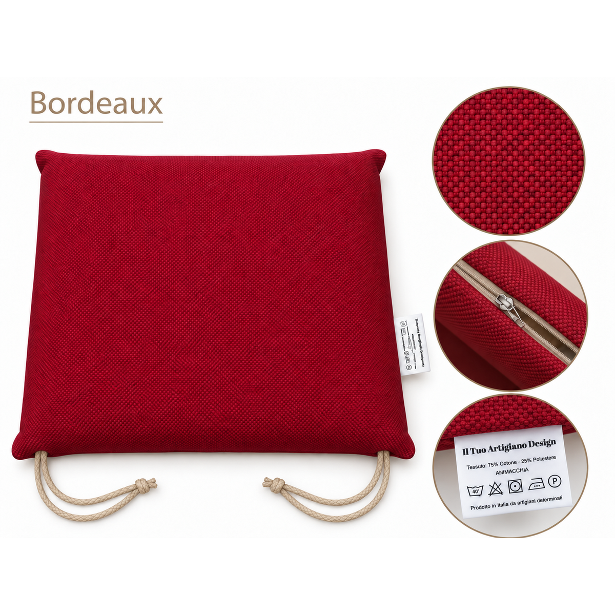 Cuscini copri sedie da cucina antimacchia Sfoderabilii Bordeaux - Linea Palermo