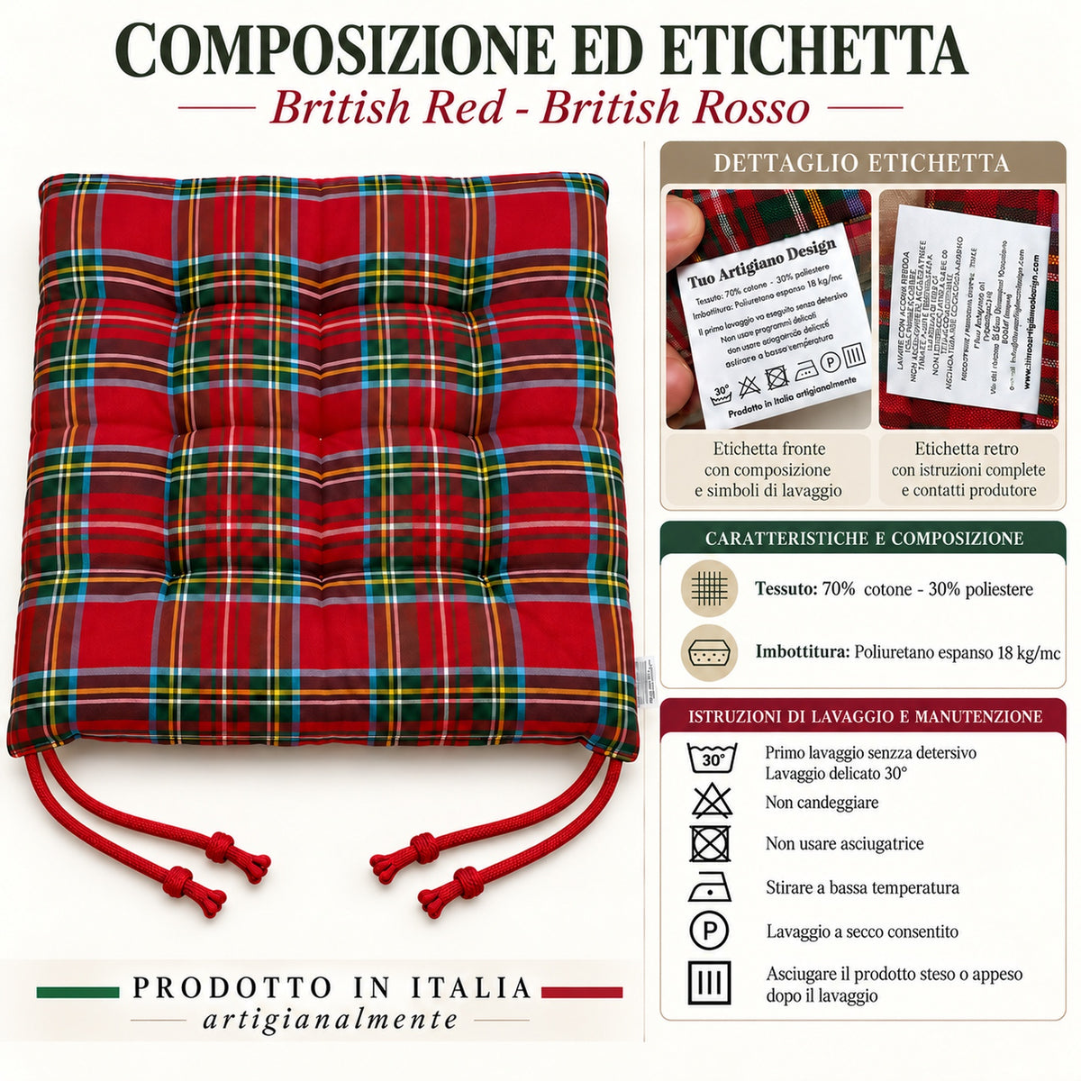 Cuscini copri sedie da cucina Rosso - Linea British