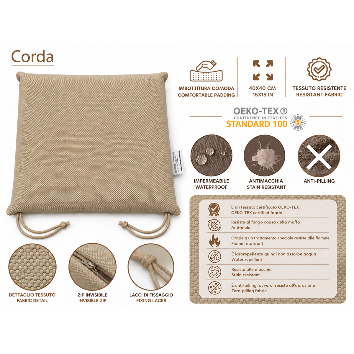 Cuscini copri sedie da cucina antimacchia Sfoderabilii Corda - Linea Palermo