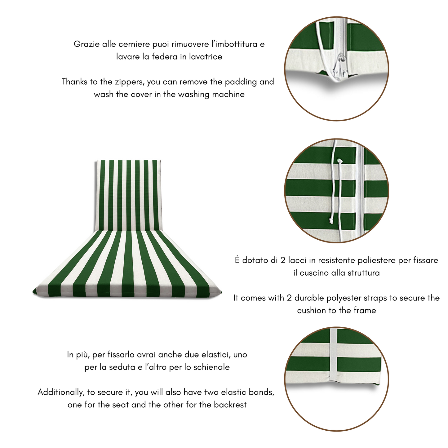 Cuscino verde per lettino prendisole - linea fasciato