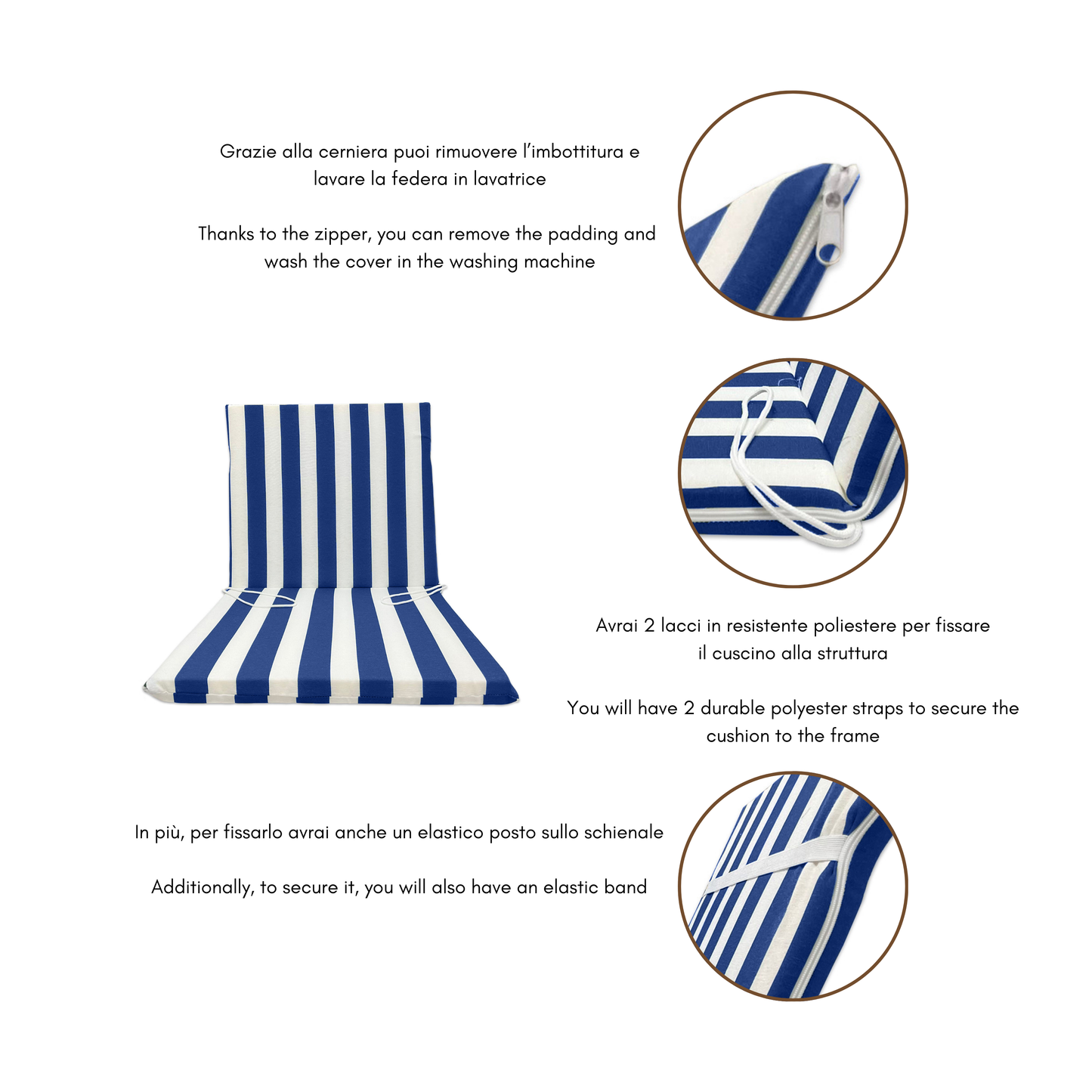 Cuscino per Sdraio Mare Schienale basso Blu - Linea Fasciato