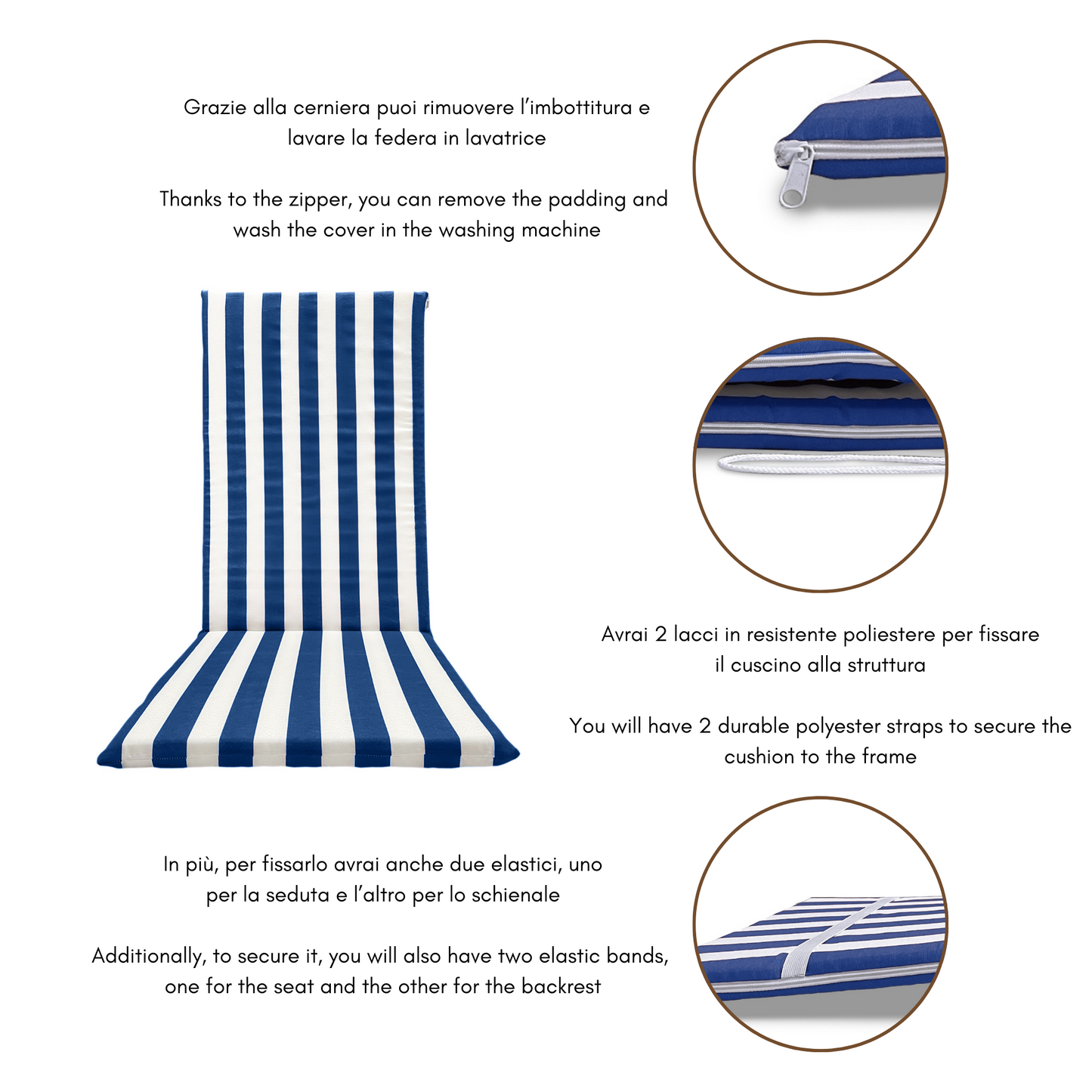 Cuscino Blu Per Sedia Sdraio da Giardino - Linea fasciato