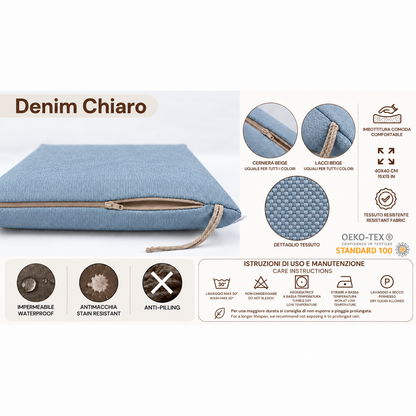 Cuscini copri sedie da cucina antimacchia Sfoderabilii Denim Chiaro  - Linea Palermo
