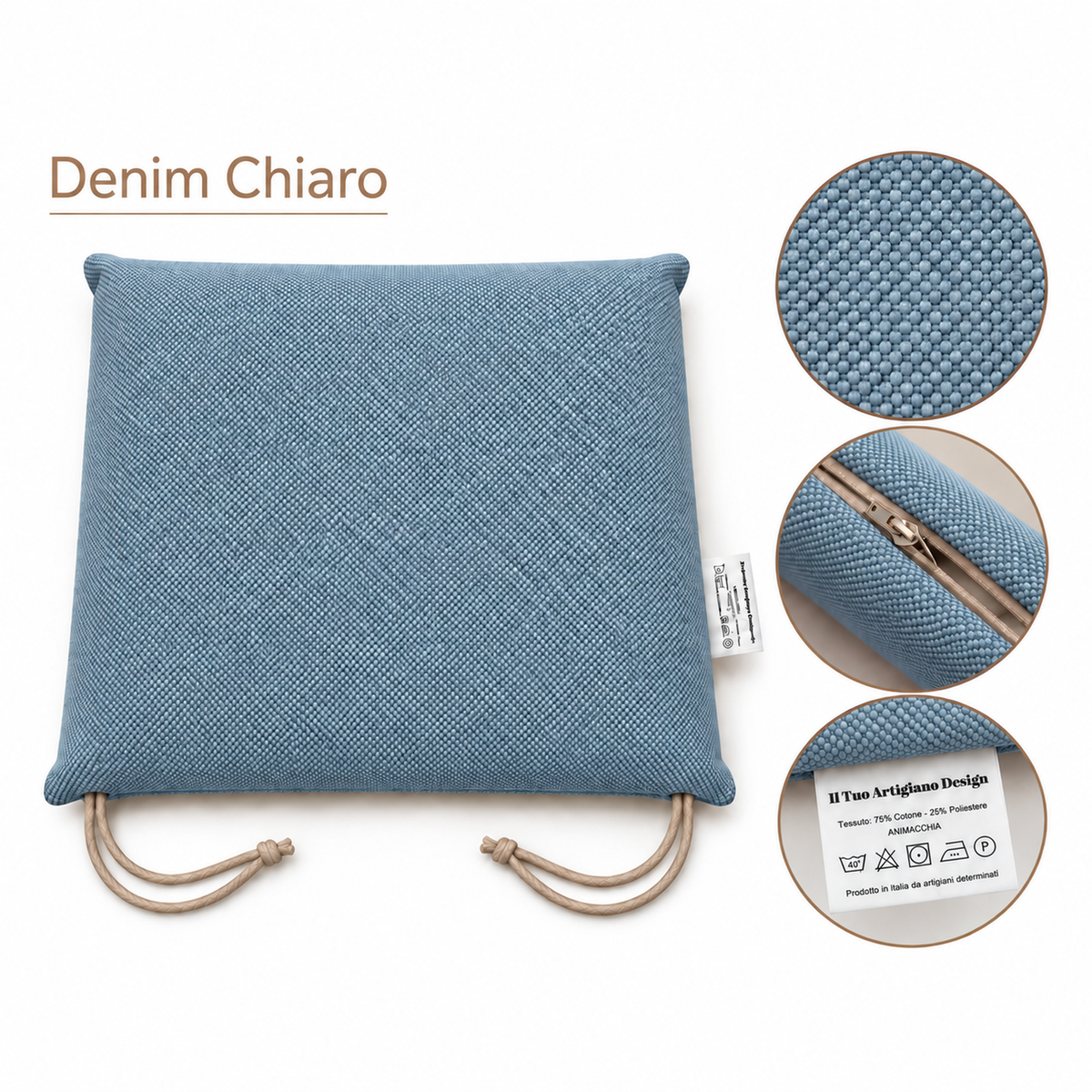 Cuscini copri sedie da cucina antimacchia Sfoderabilii Denim Chiaro  - Linea Palermo