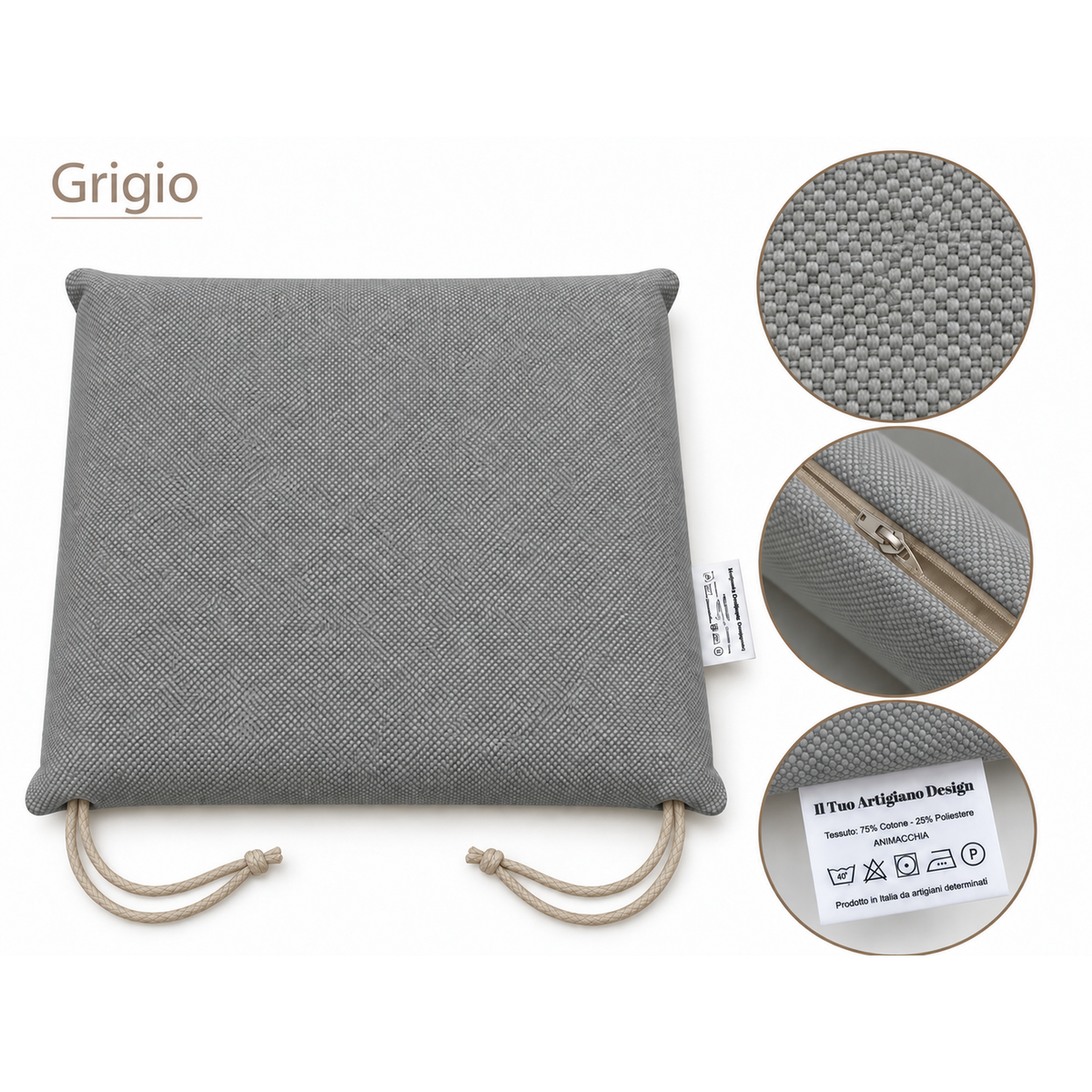 Cuscini copri sedie da cucina antimacchia Sfoderabilii Grigio - Linea Palermo