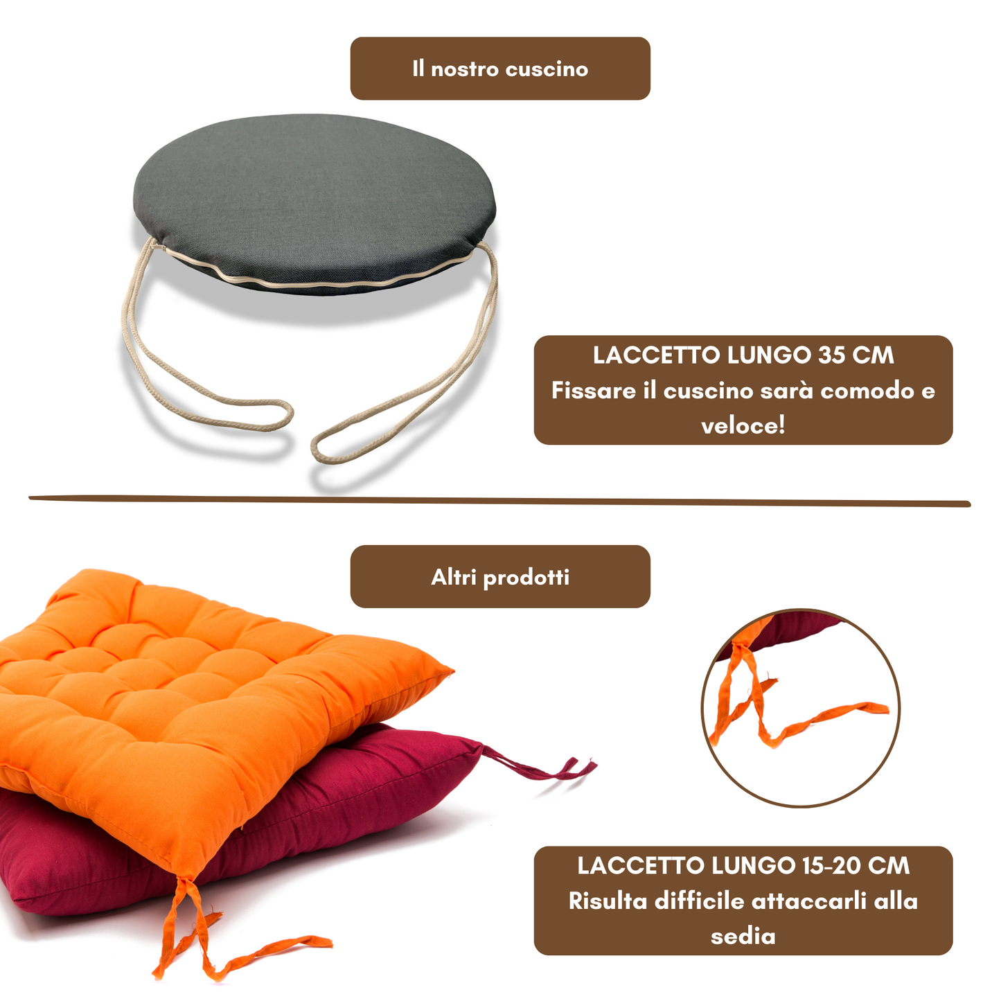 Set 6 cuscini rotondi per sedie Grigio - Linea Amalfi