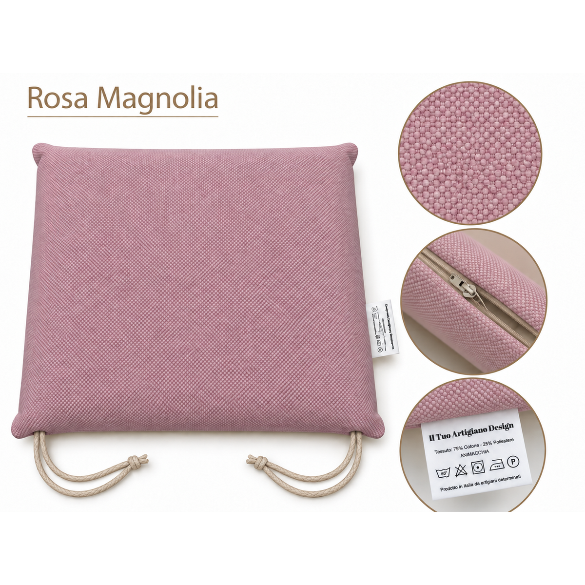 Cuscini copri sedie da cucina antimacchia Sfoderabilii Rosa Magnolia - Linea Palermo