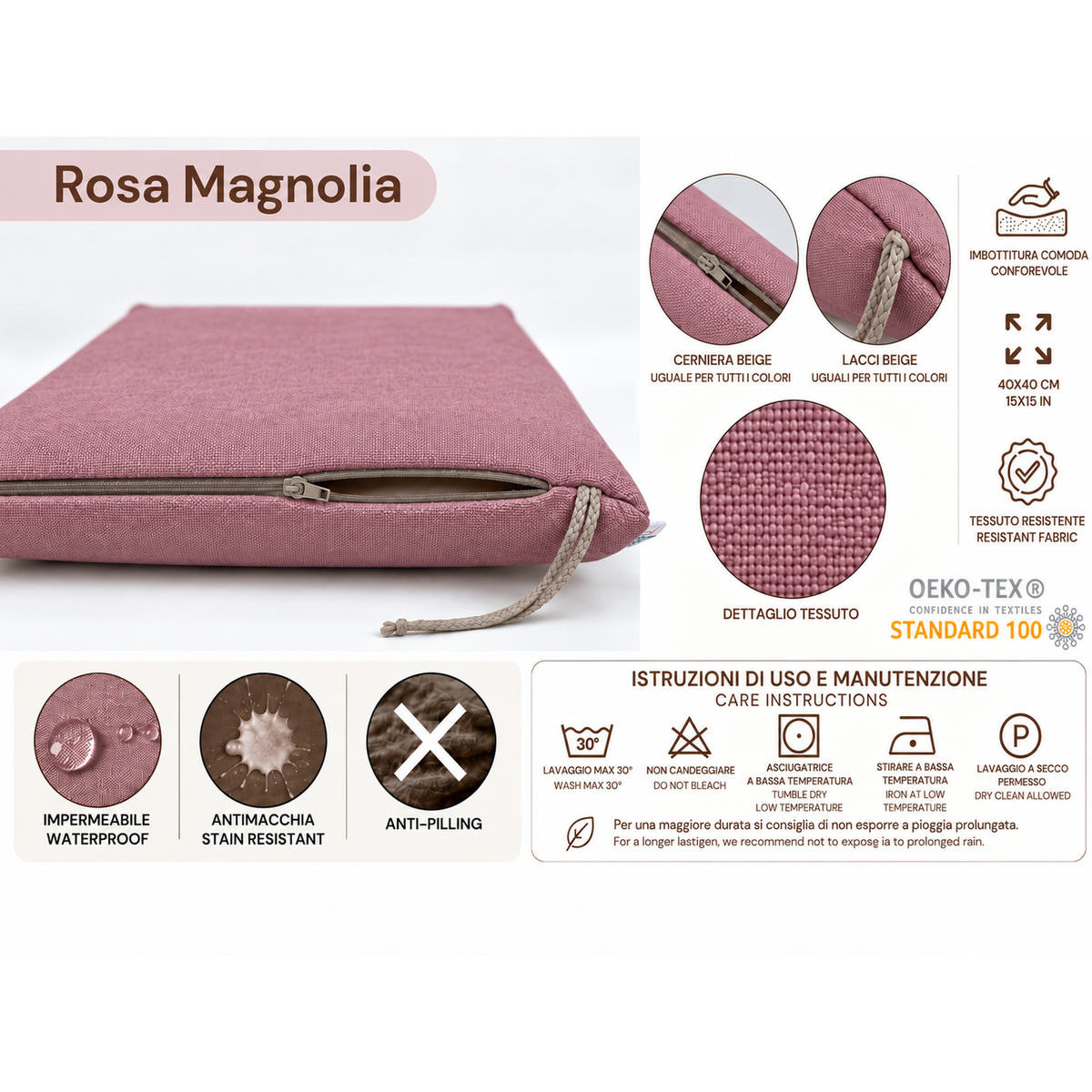 Cuscini copri sedie da cucina antimacchia Sfoderabilii Rosa Magnolia - Linea Palermo