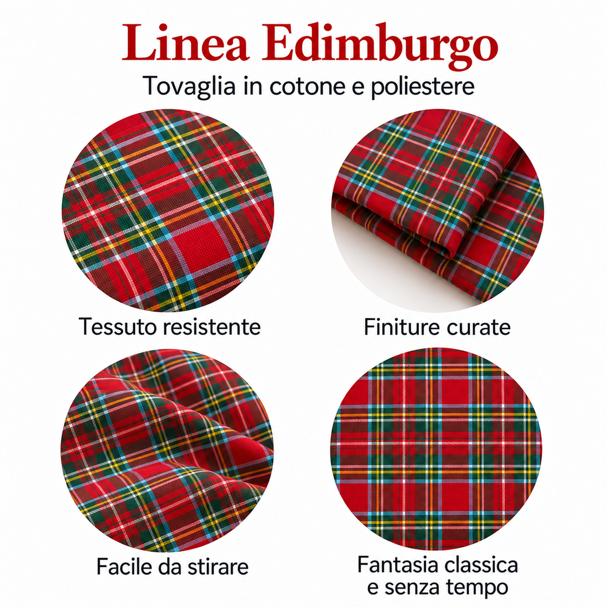 Tovaglia per Tavola Edimburgo da 4 a 18 posti - Tartan Rosso