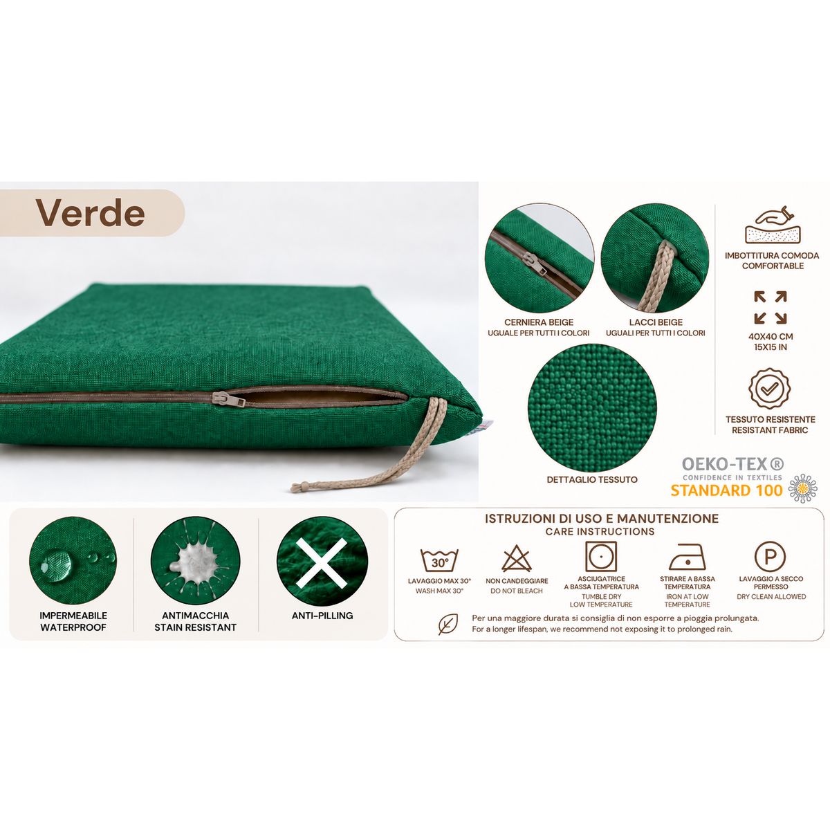 Cuscini copri sedie da cucina antimacchia Sfoderabilii Verde - Linea Palermo