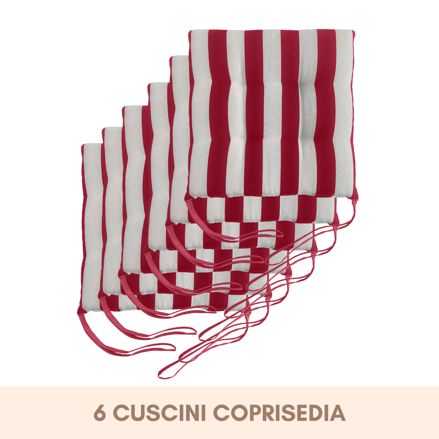 Set 6 cuscini Copri Sedie trapuntati Bianco e Bordeaux - Linea Capri